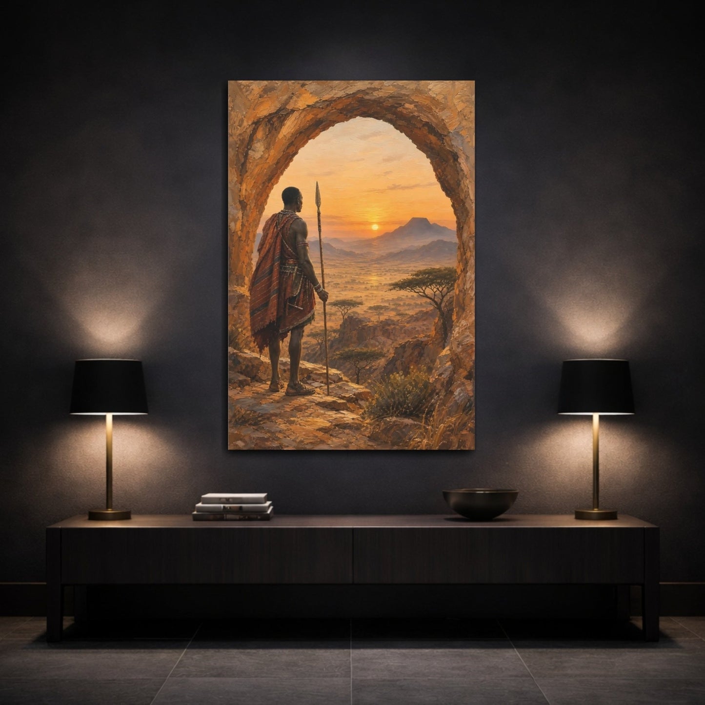 African Safari Oil Sketch With Warm Canvas Print – Textured Decor for Living Room, Above Couch - YesArtYes