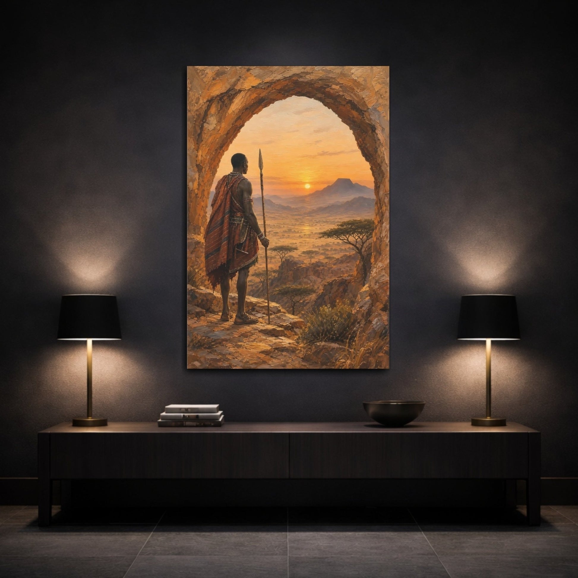 African Safari Oil Sketch With Warm Canvas Print – Textured Decor for Living Room, Above Couch - YesArtYes
