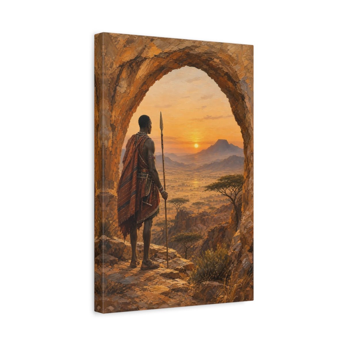 African Safari Oil Sketch With Warm Canvas Print – Textured Decor for Living Room, Above Couch - YesArtYes