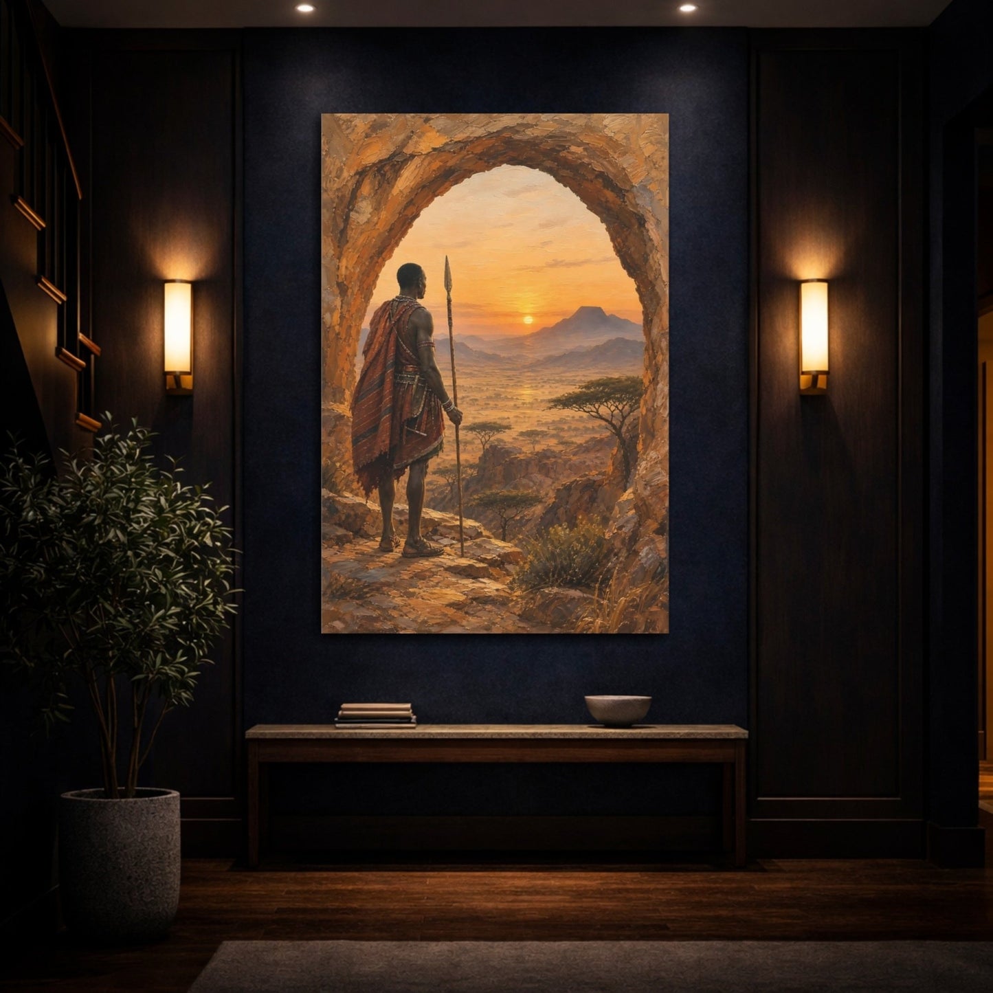African Safari Oil Sketch With Warm Canvas Print – Textured Decor for Living Room, Above Couch - YesArtYes
