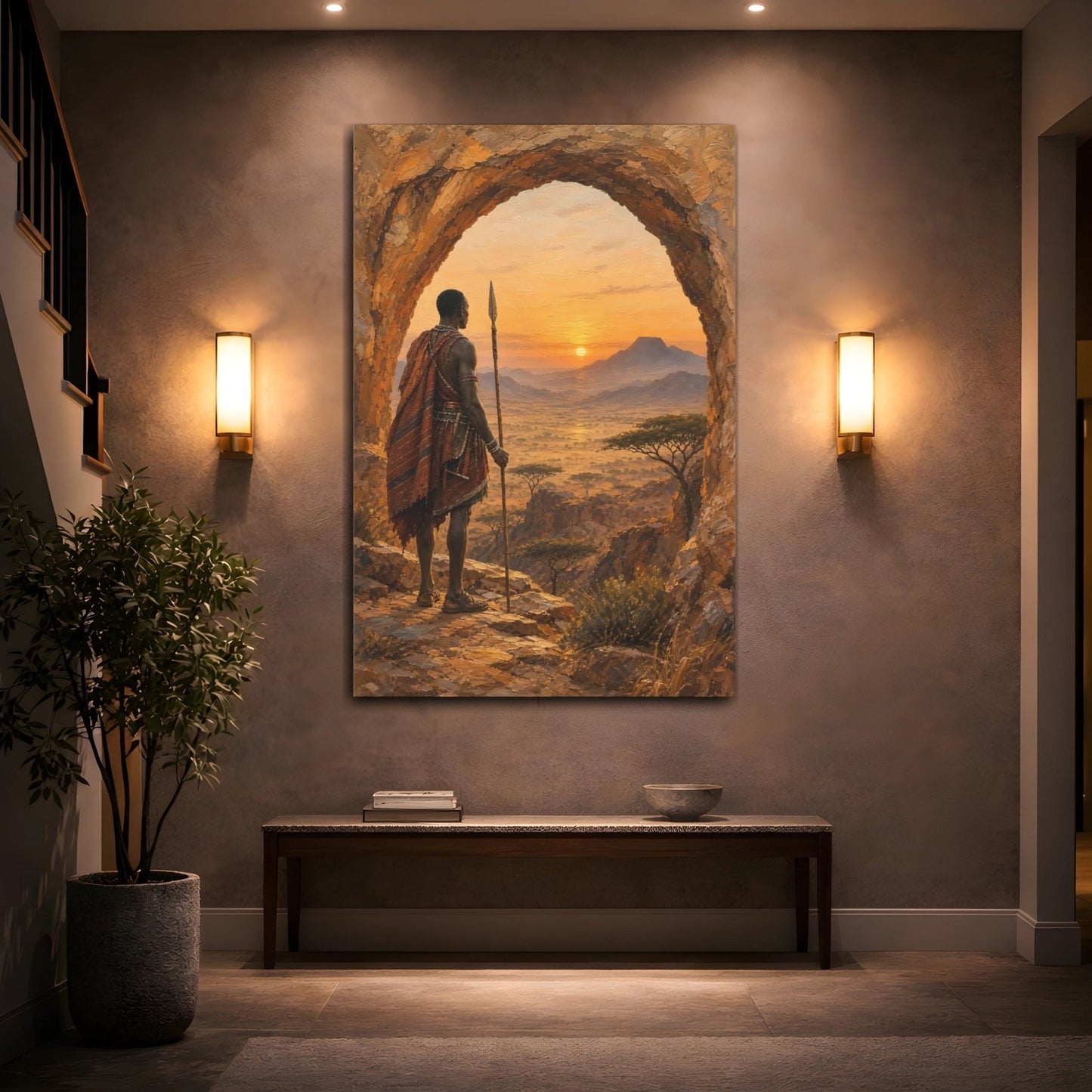 African Safari Oil Sketch With Warm Canvas Print – Textured Decor for Living Room, Above Couch - YesArtYes