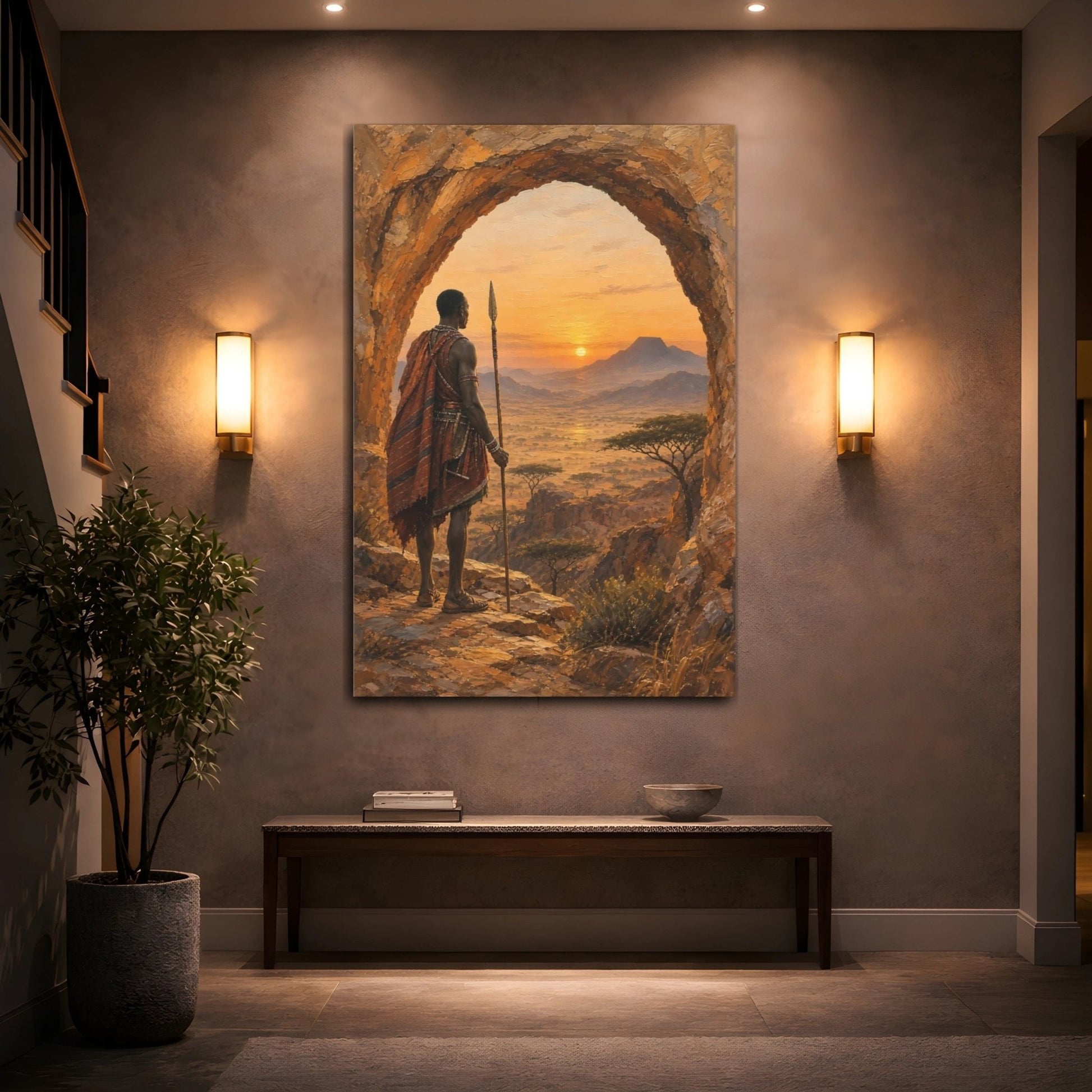 African Safari Oil Sketch With Warm Canvas Print – Textured Decor for Living Room, Above Couch - YesArtYes
