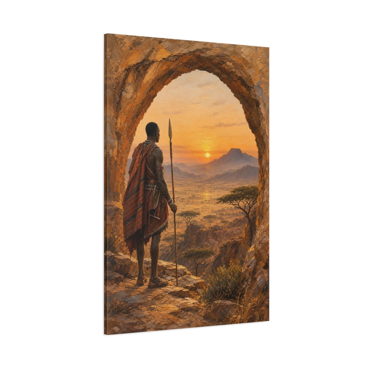 African Safari Oil Sketch With Warm Canvas Print – Textured Decor for Living Room, Above Couch - YesArtYes