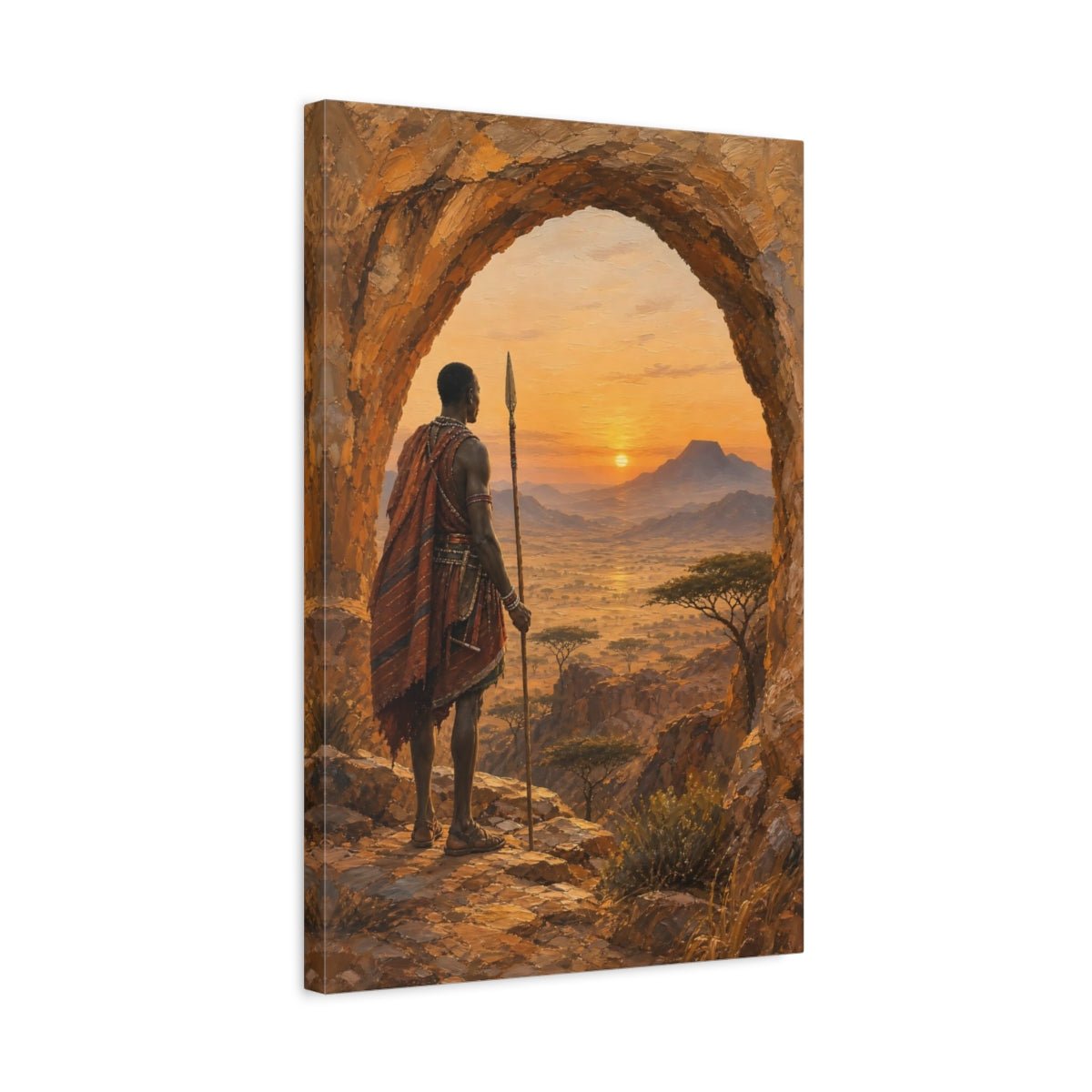 African Safari Oil Sketch With Warm Canvas Print – Textured Decor for Living Room, Above Couch - YesArtYes