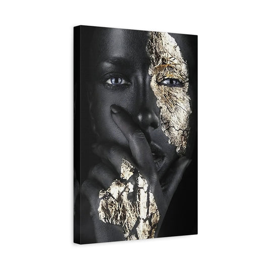 African Woman Face Gold Black Canvas Print - Makeup Wall Art - YesArtYes