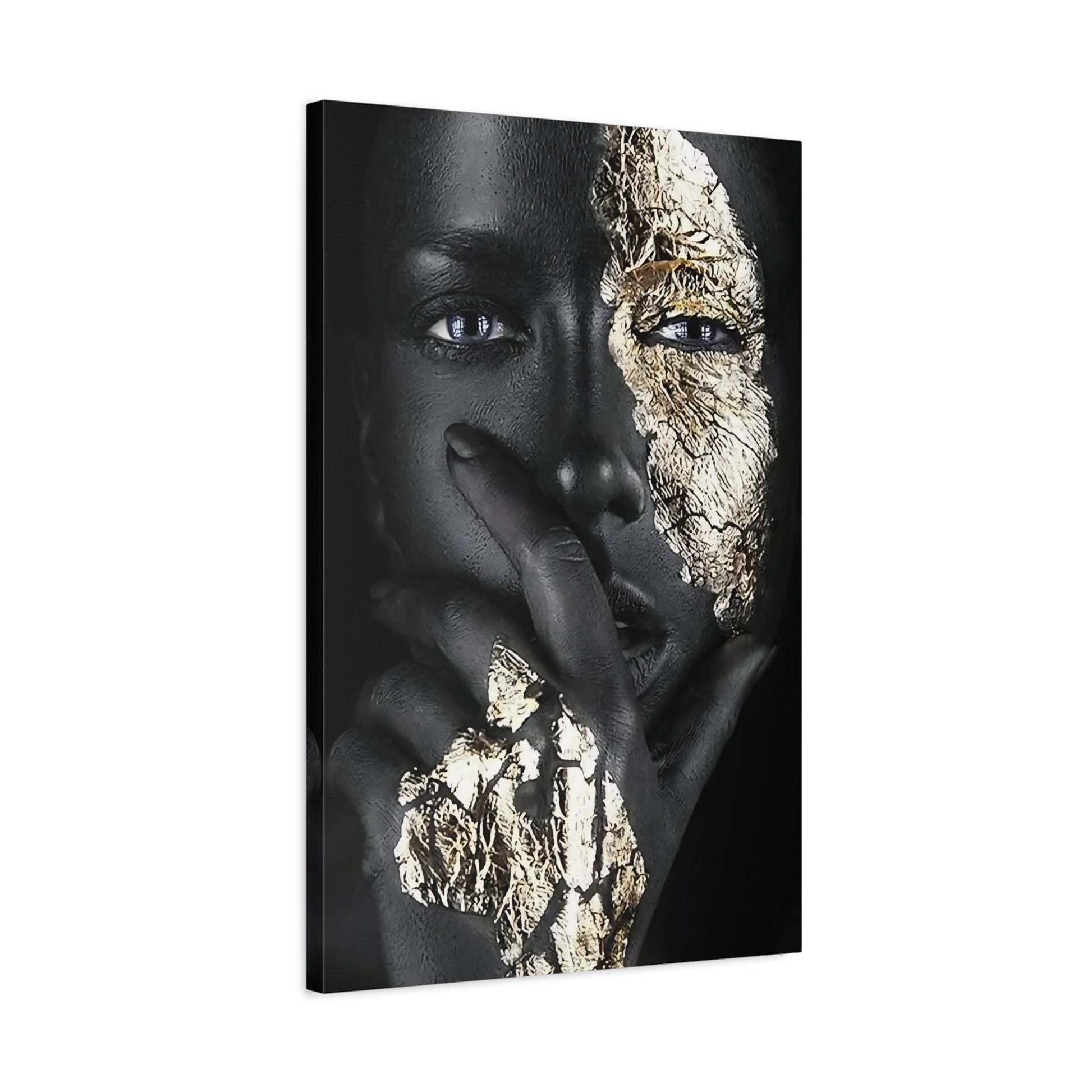 African Woman Face Gold Black Canvas Print - Makeup Wall Art - YesArtYes