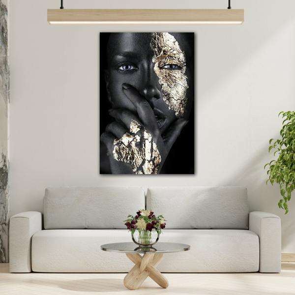 African Woman Face Gold Black Canvas Print - Makeup Wall Art - YesArtYes