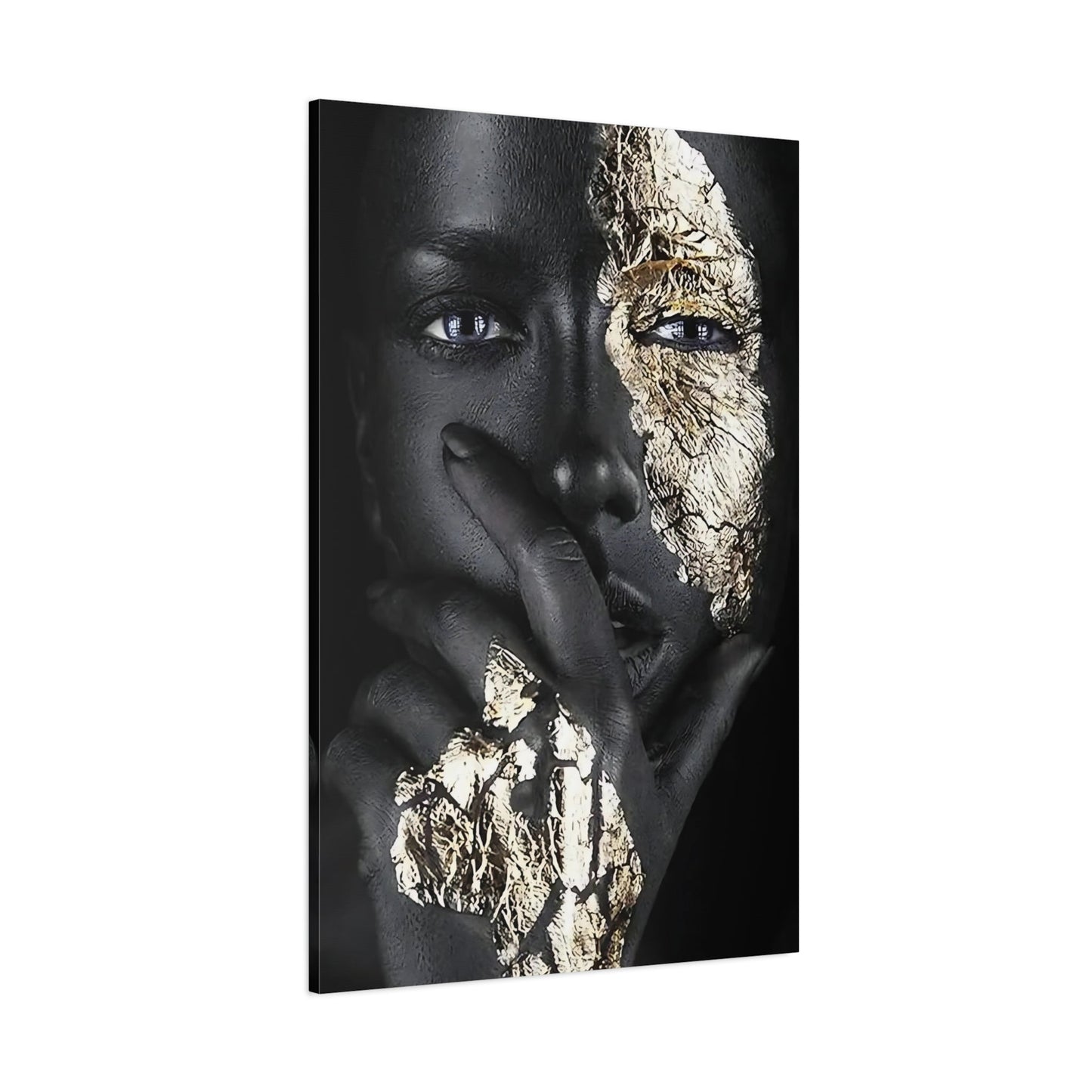 African Woman Face Gold Black Canvas Print - Makeup Wall Art - YesArtYes