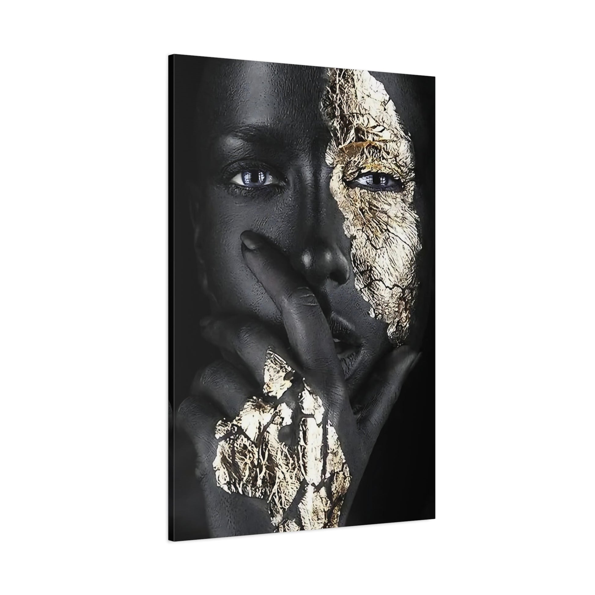 African Woman Face Gold Black Canvas Print - Makeup Wall Art - YesArtYes
