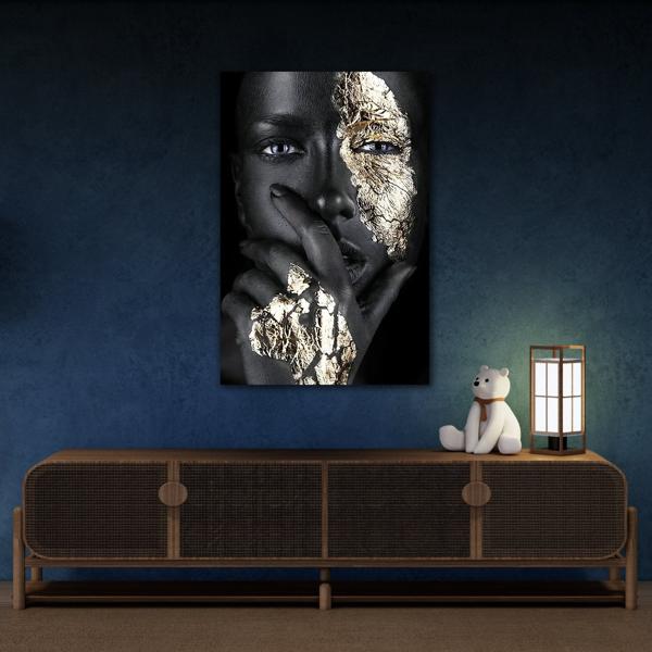 African Woman Face Gold Black Canvas Print - Makeup Wall Art - YesArtYes