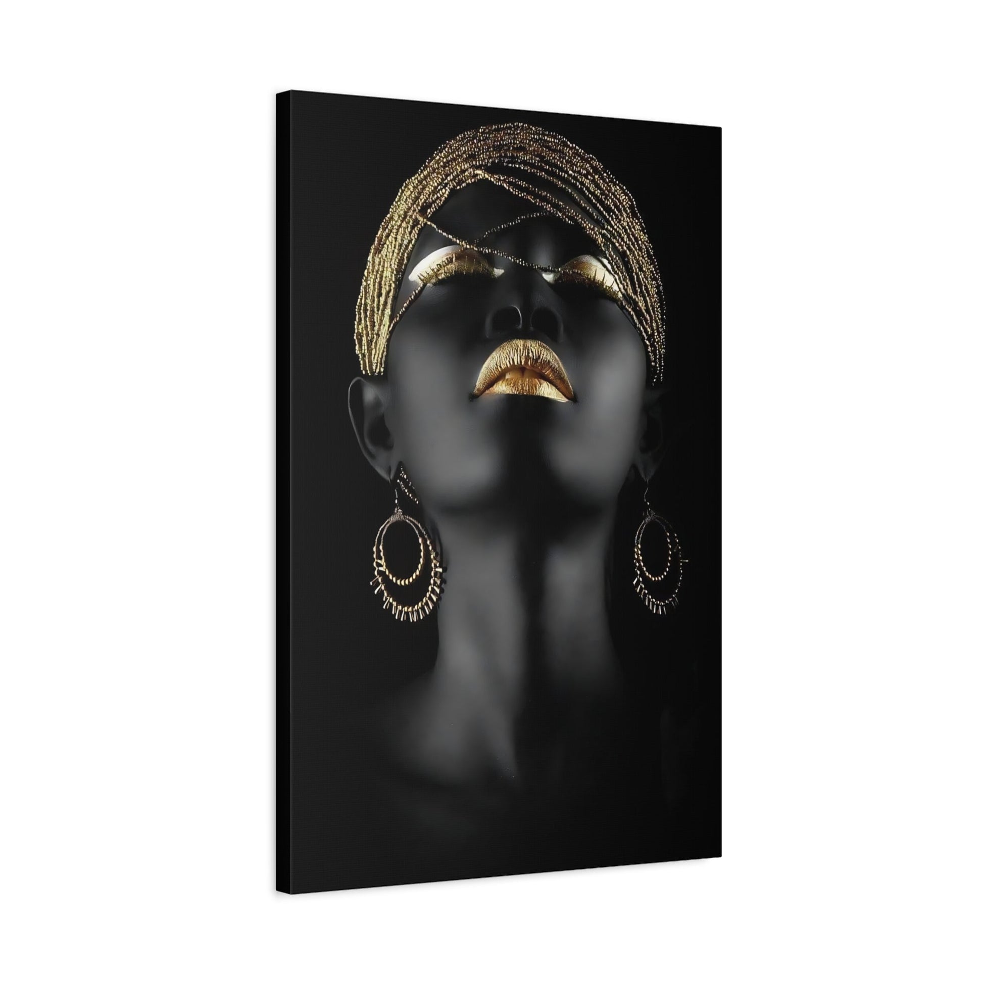 African Woman Gold Canvas Print - Black Golden Lip Wall Art - YesArtYes