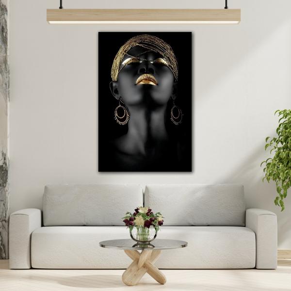 African Woman Gold Canvas Print - Black Golden Lip Wall Art - YesArtYes