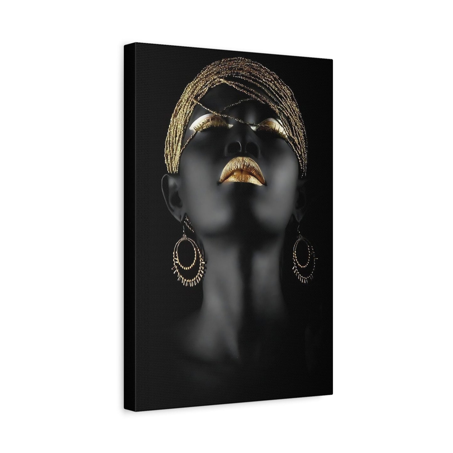 African Woman Gold Canvas Print - Black Golden Lip Wall Art - YesArtYes