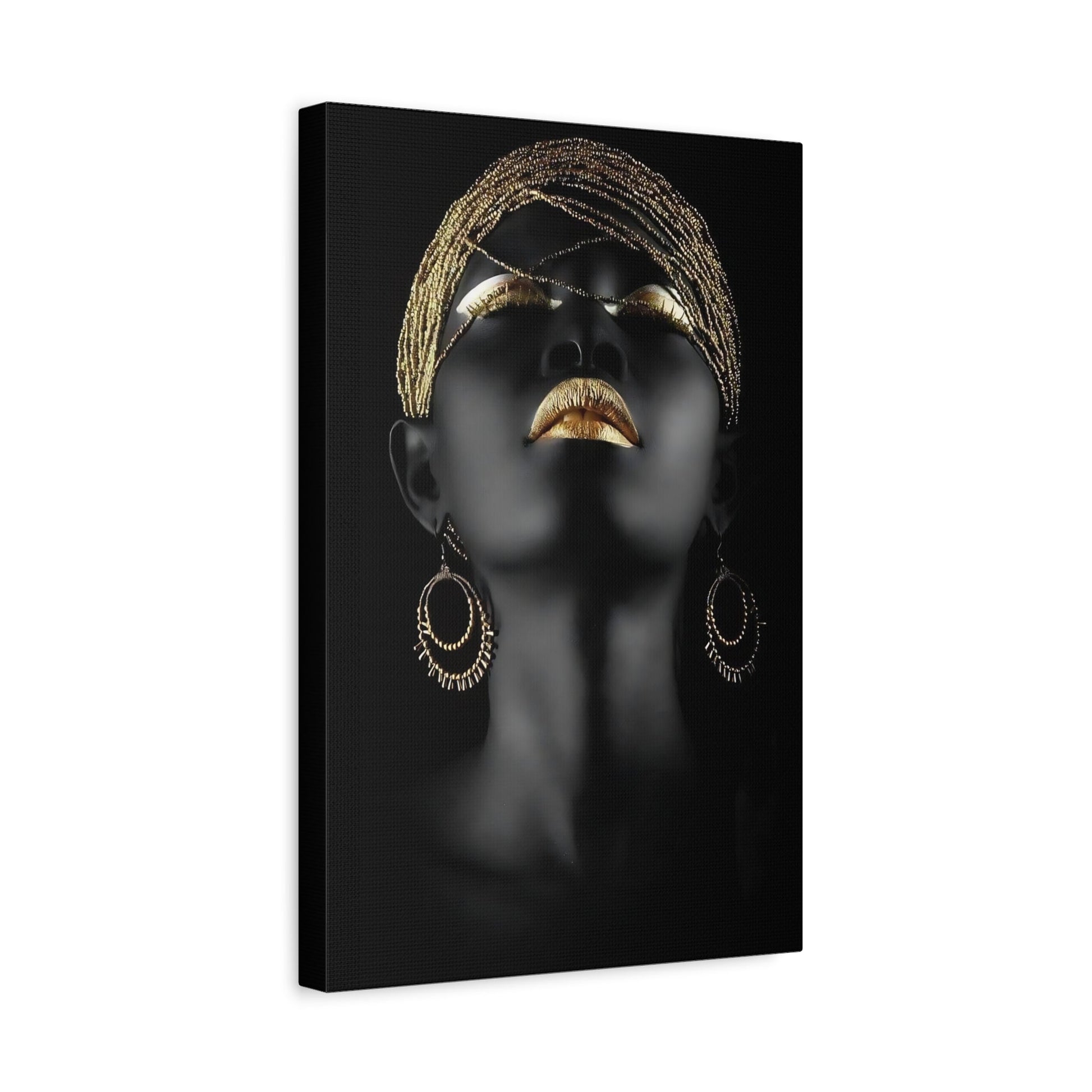 African Woman Gold Canvas Print - Black Golden Lip Wall Art - YesArtYes