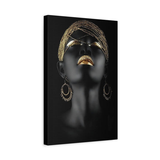 African Woman Gold Canvas Print - Black Golden Lip Wall Art - YesArtYes