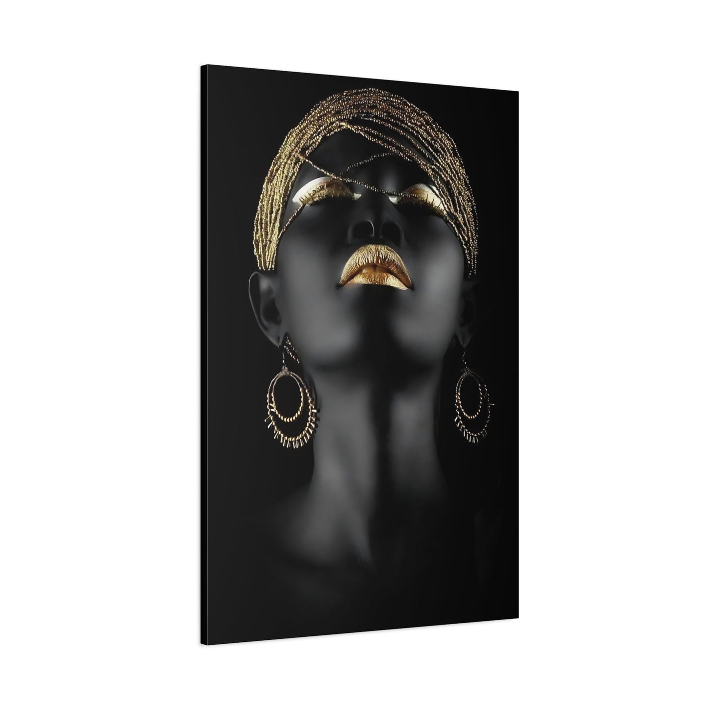 African Woman Gold Canvas Print - Black Golden Lip Wall Art - YesArtYes