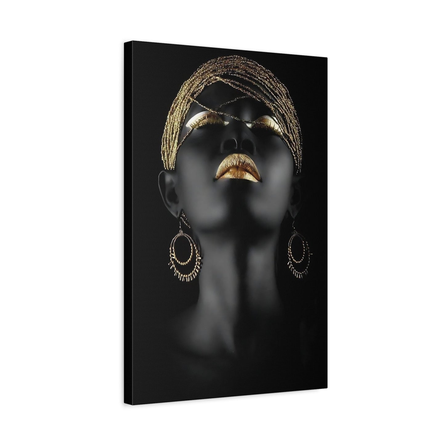 African Woman Gold Canvas Print - Black Golden Lip Wall Art - YesArtYes