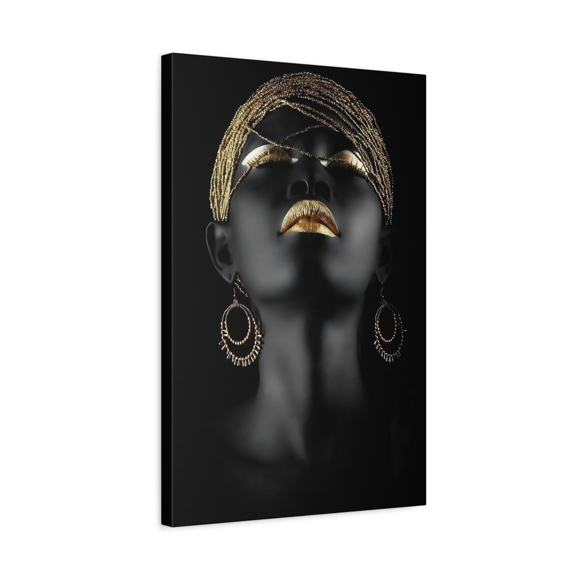 African Woman Gold Canvas Print - Black Golden Lip Wall Art - YesArtYes
