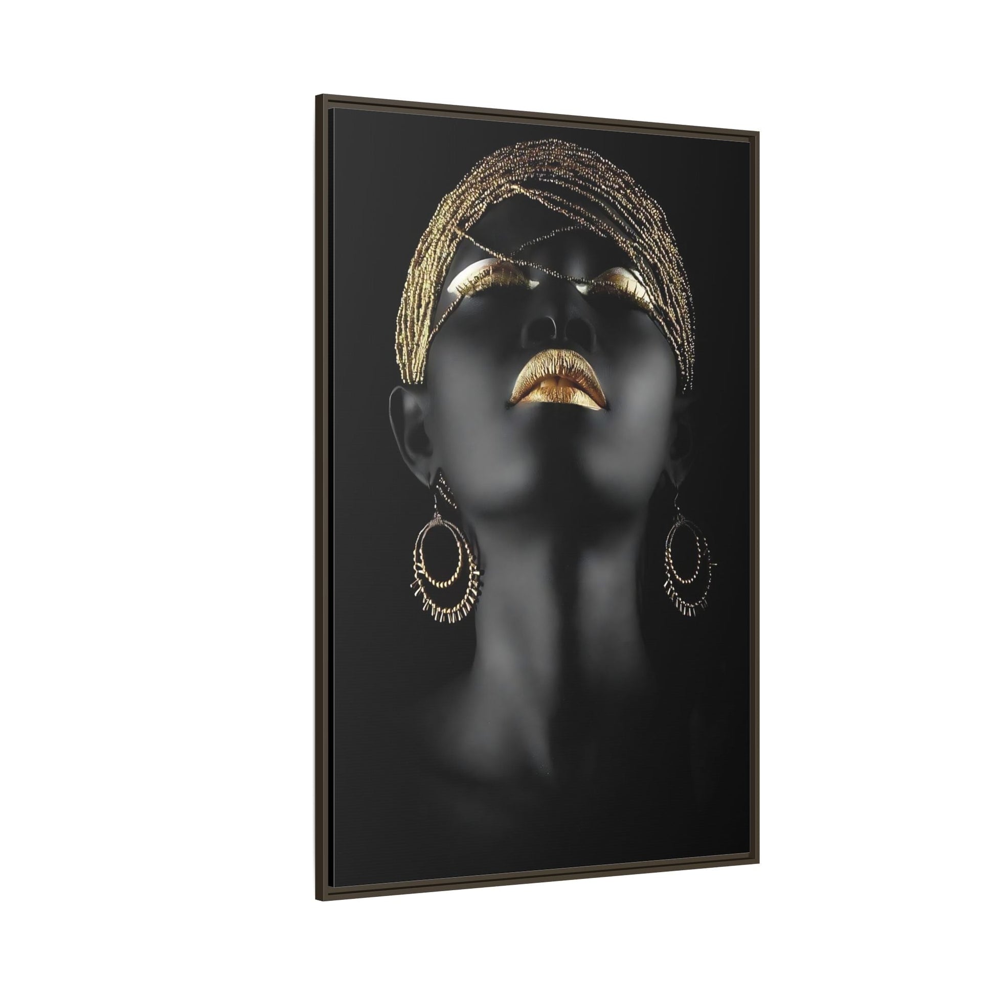 African Woman Large Gold Canvas Print - Golden Lip Wall Art - YesArtYes