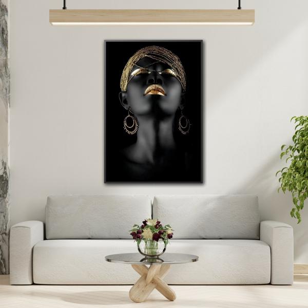 African Woman Large Gold Canvas Print - Golden Lip Wall Art - YesArtYes