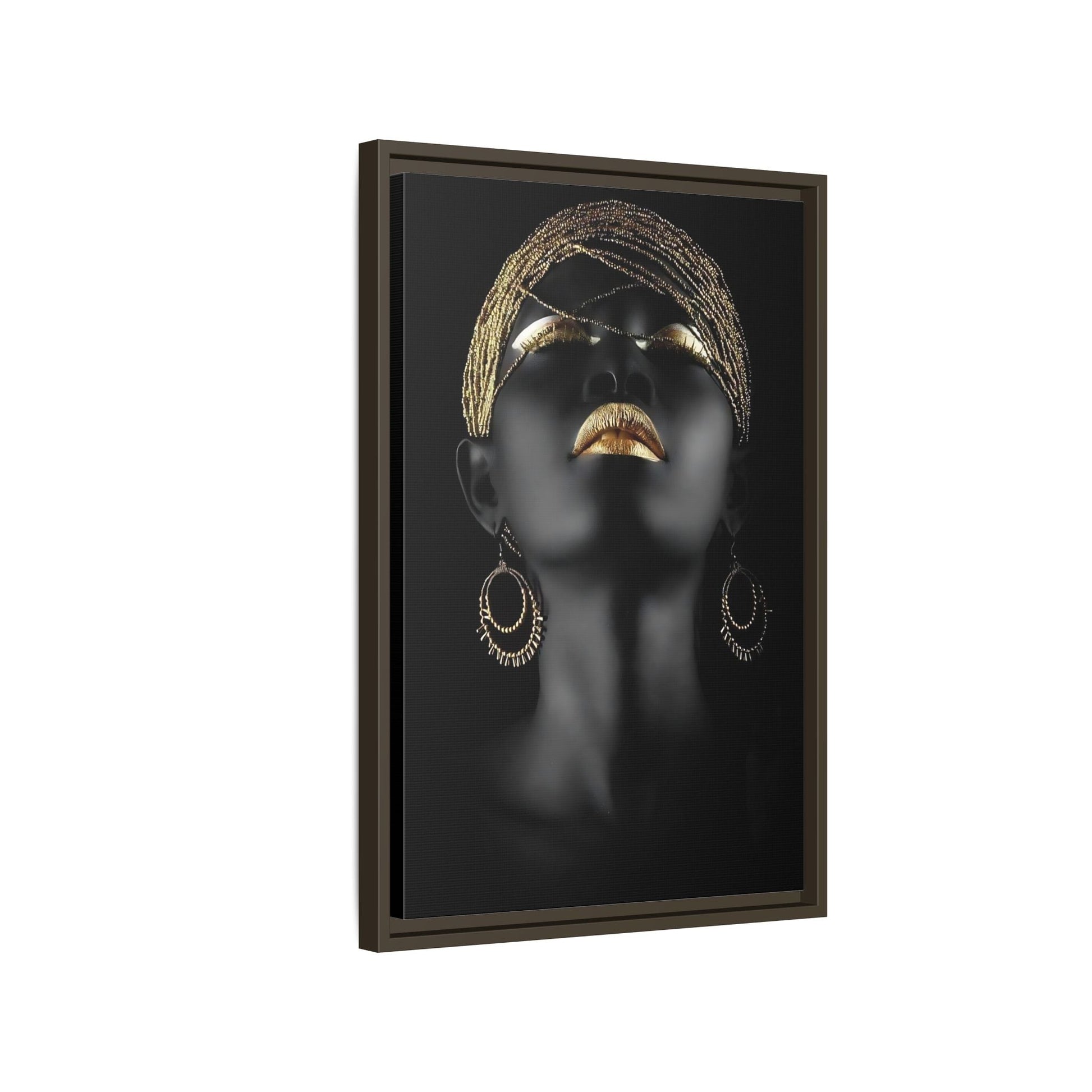African Woman Large Gold Canvas Print - Golden Lip Wall Art - YesArtYes
