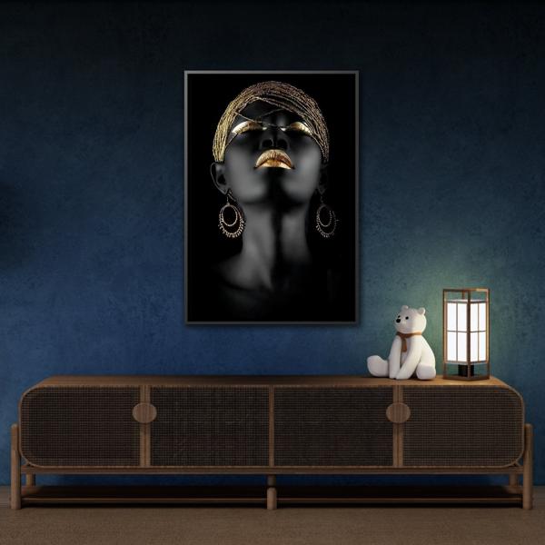 African Woman Large Gold Canvas Print - Golden Lip Wall Art - YesArtYes