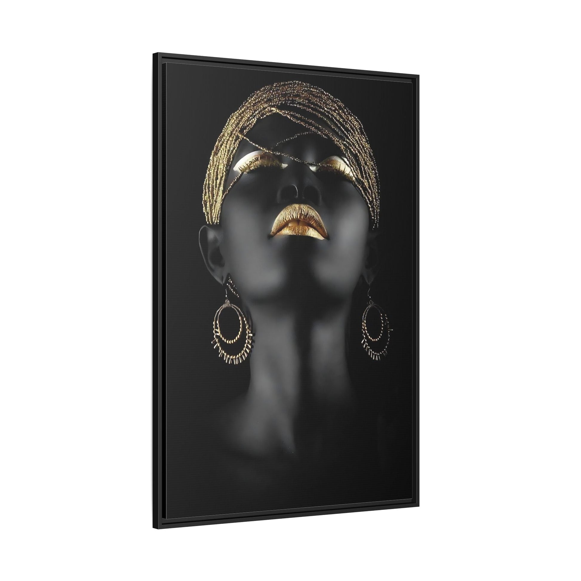 African Woman Large Gold Canvas Print - Golden Lip Wall Art - YesArtYes