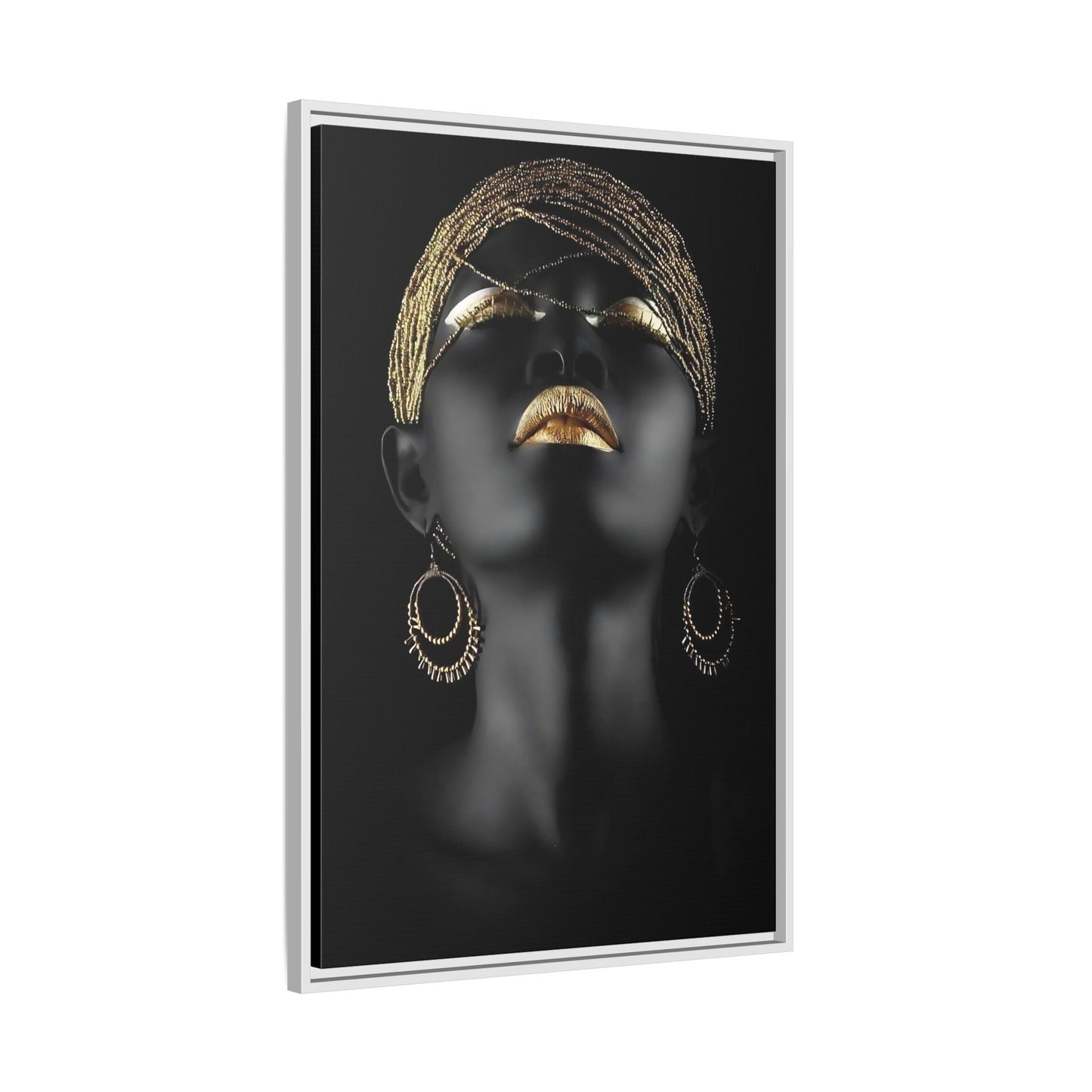 African Woman Large Gold Canvas Print - Golden Lip Wall Art - YesArtYes