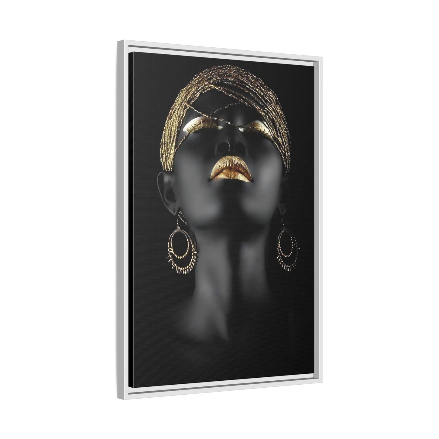 African Woman Large Gold Canvas Print - Golden Lip Wall Art - YesArtYes