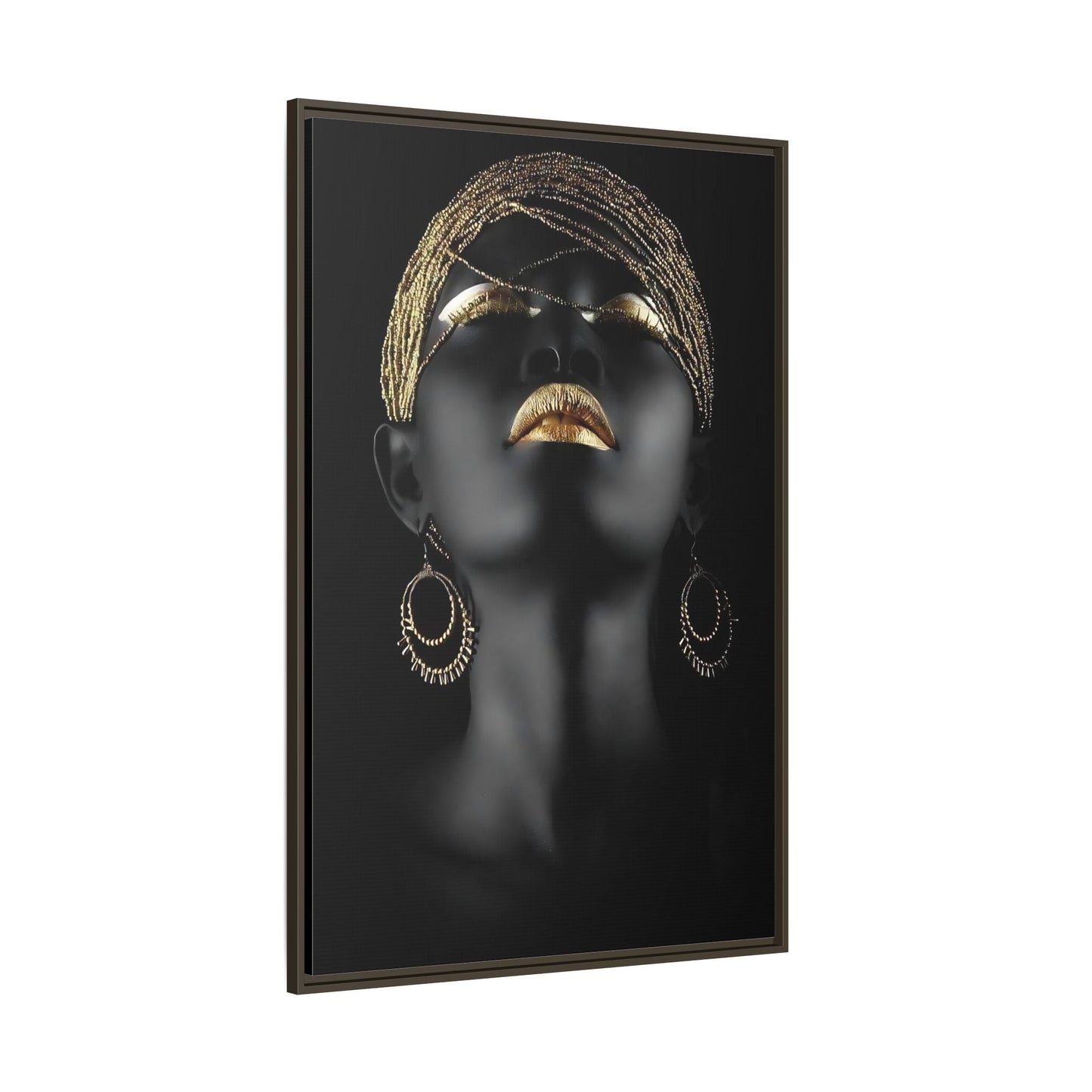 African Woman Large Gold Canvas Print - Golden Lip Wall Art - YesArtYes