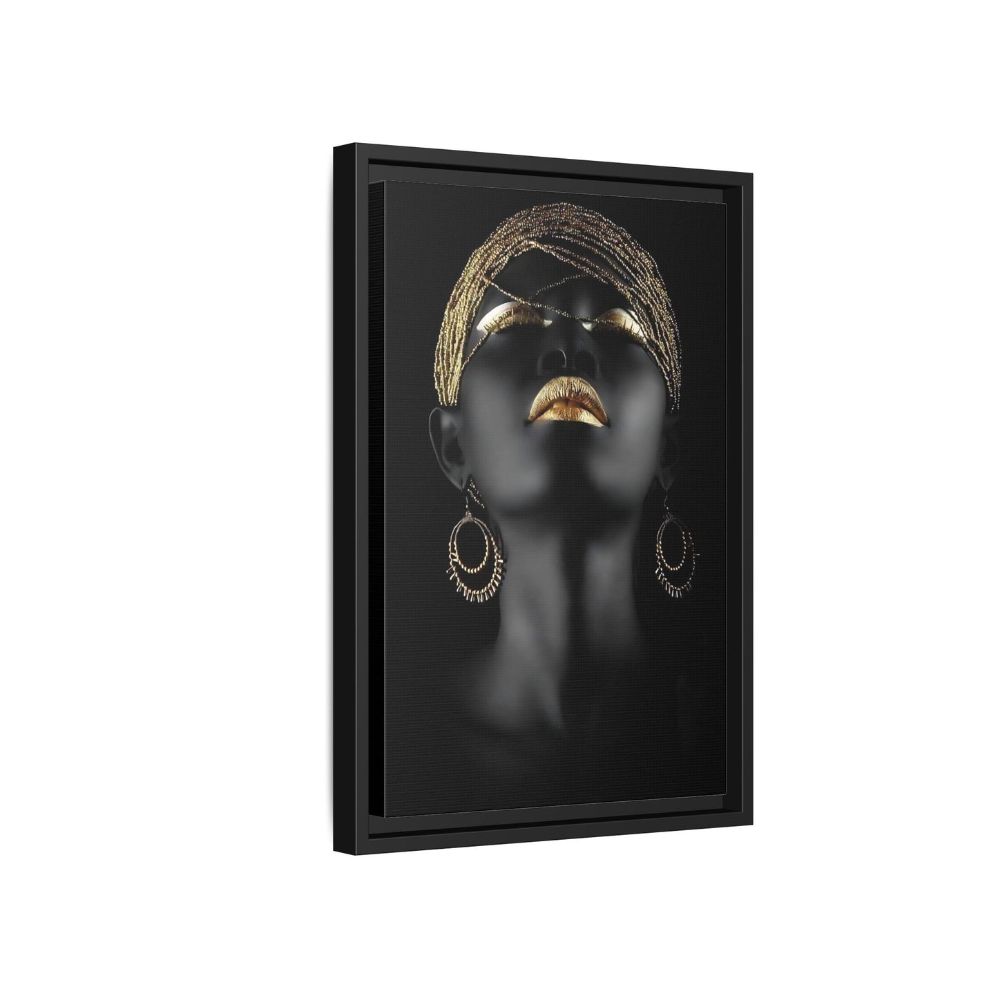 African Woman Large Gold Canvas Print - Golden Lip Wall Art - YesArtYes