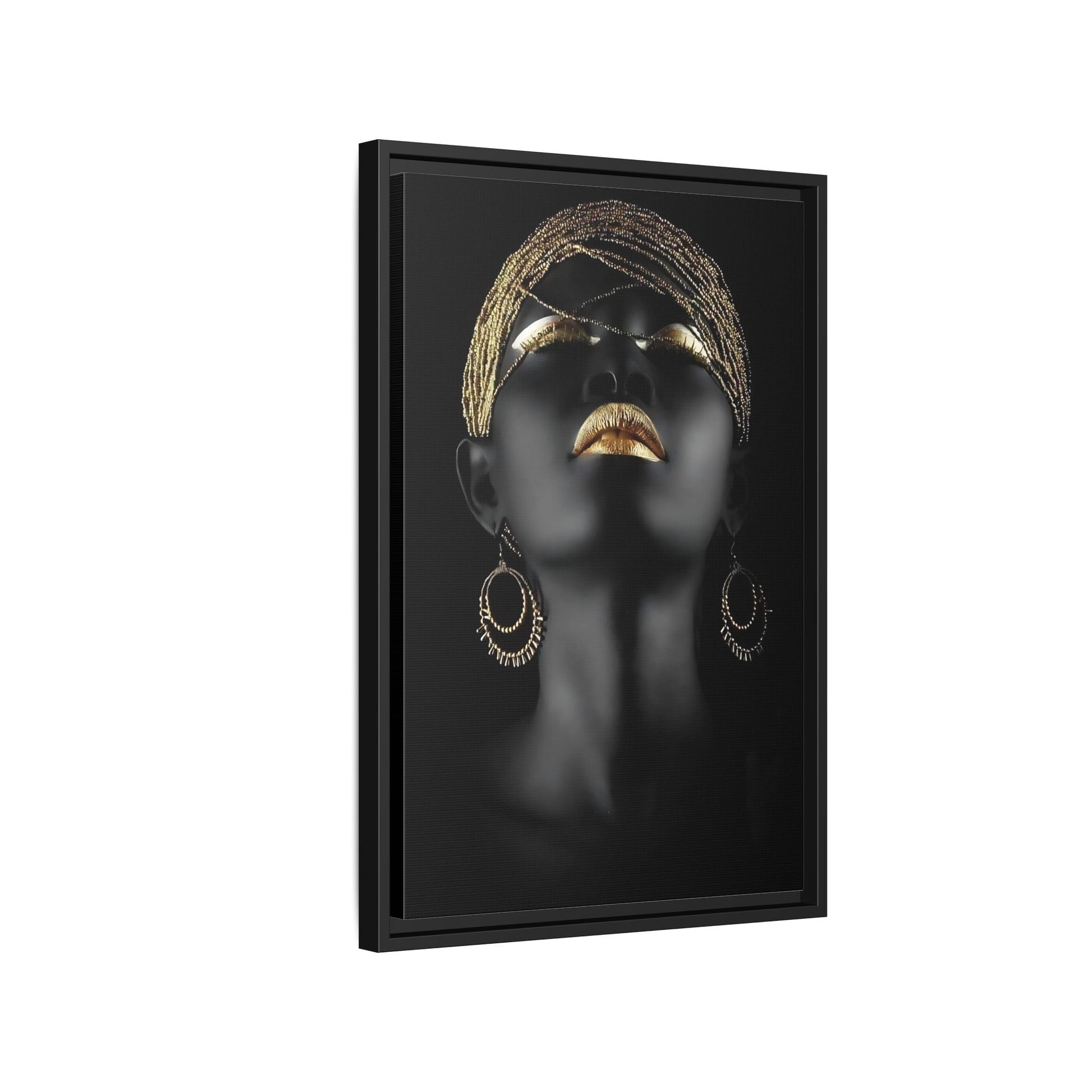 African Woman Large Gold Canvas Print - Golden Lip Wall Art - YesArtYes