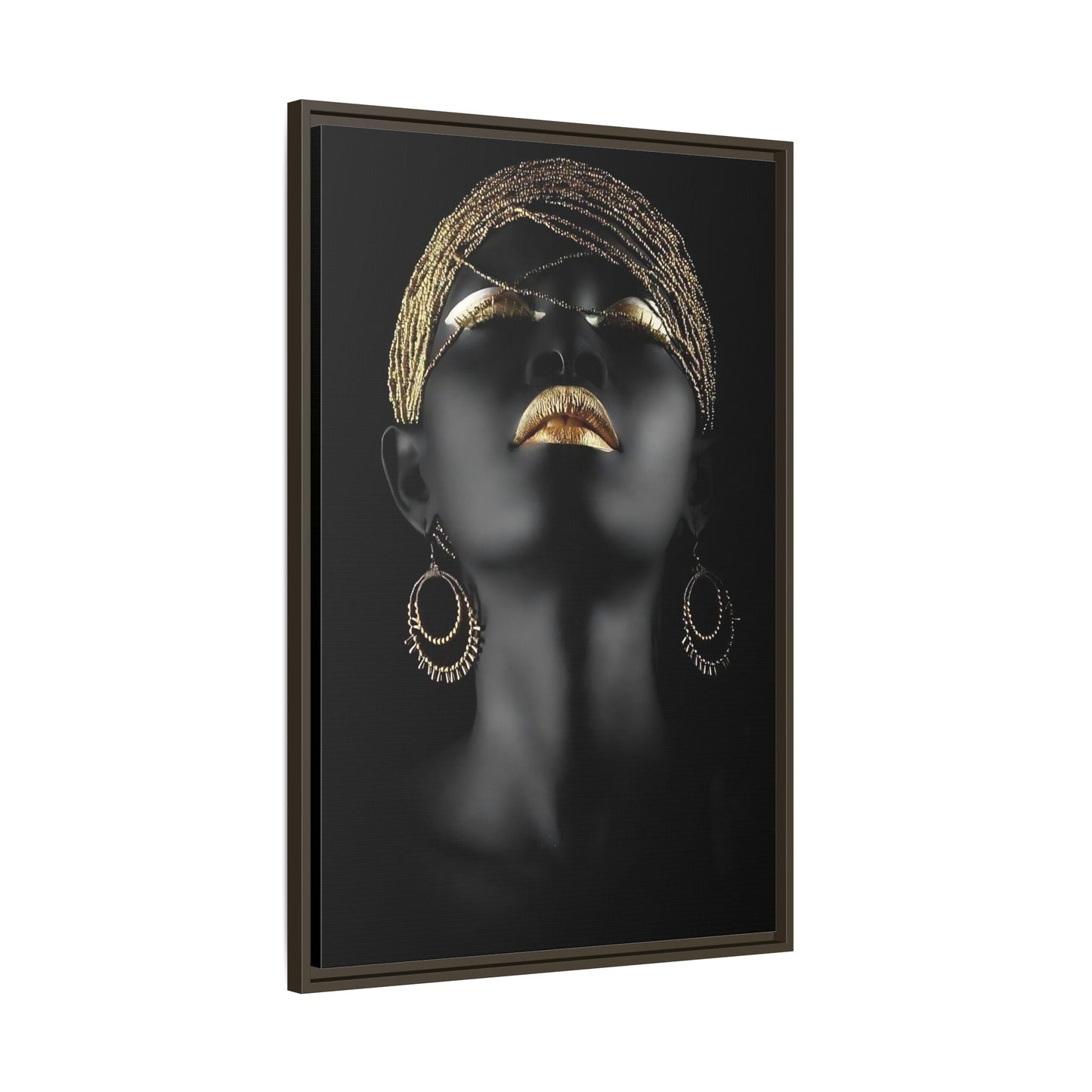 African Woman Large Gold Canvas Print - Golden Lip Wall Art - YesArtYes