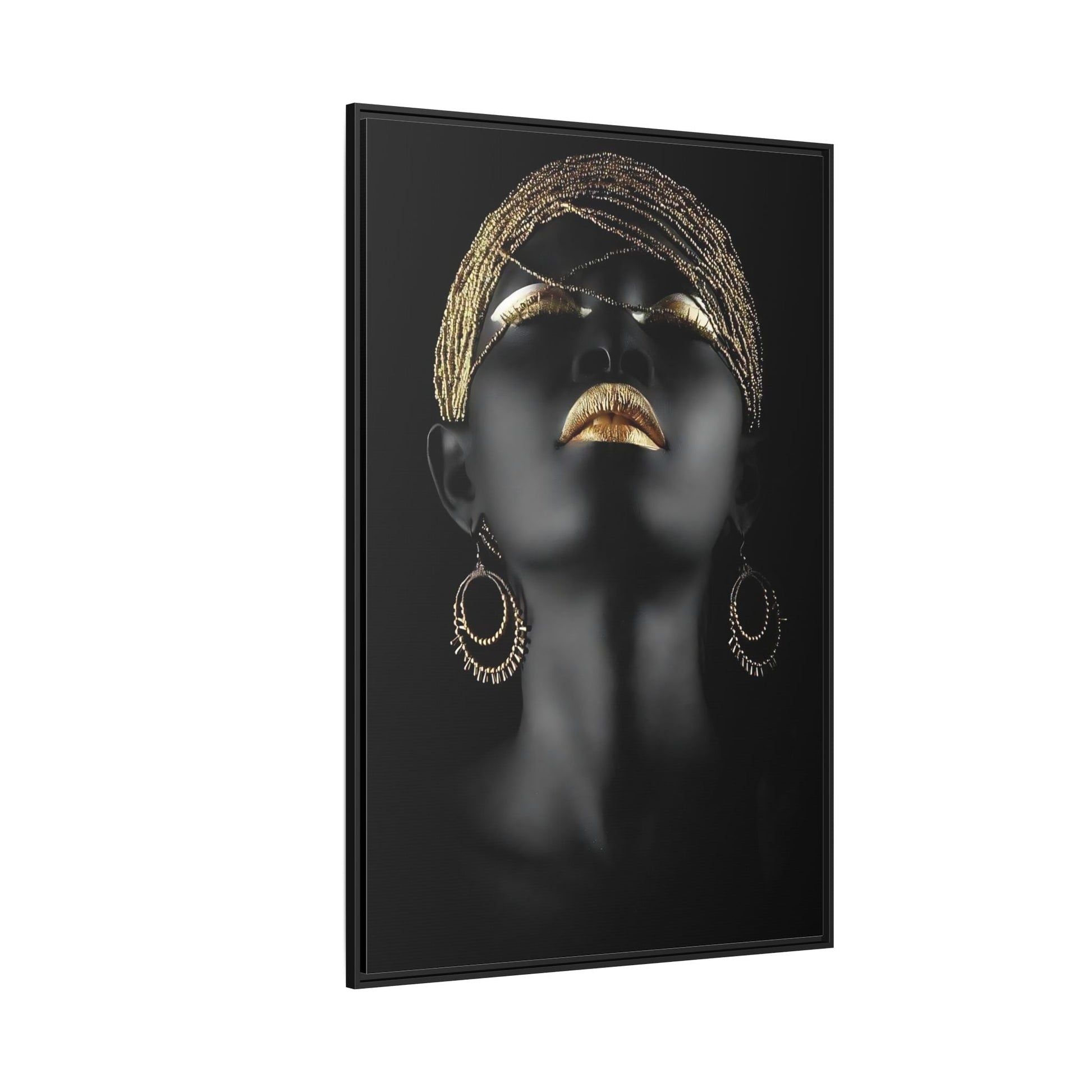 African Woman Large Gold Canvas Print - Golden Lip Wall Art - YesArtYes
