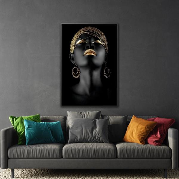 African Woman Large Gold Canvas Print - Golden Lip Wall Art - YesArtYes