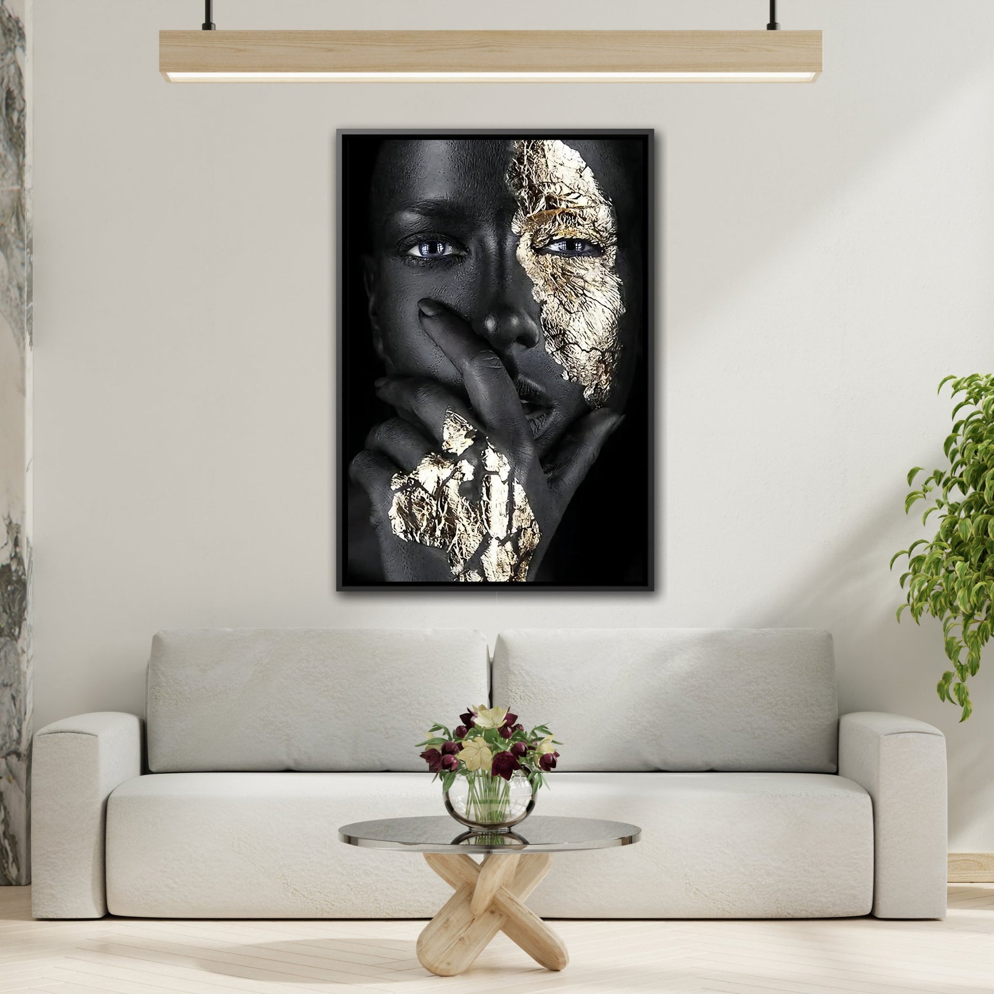 African Woman Wall Art Canvas Print - Fashion Girl Gold Face Makeup