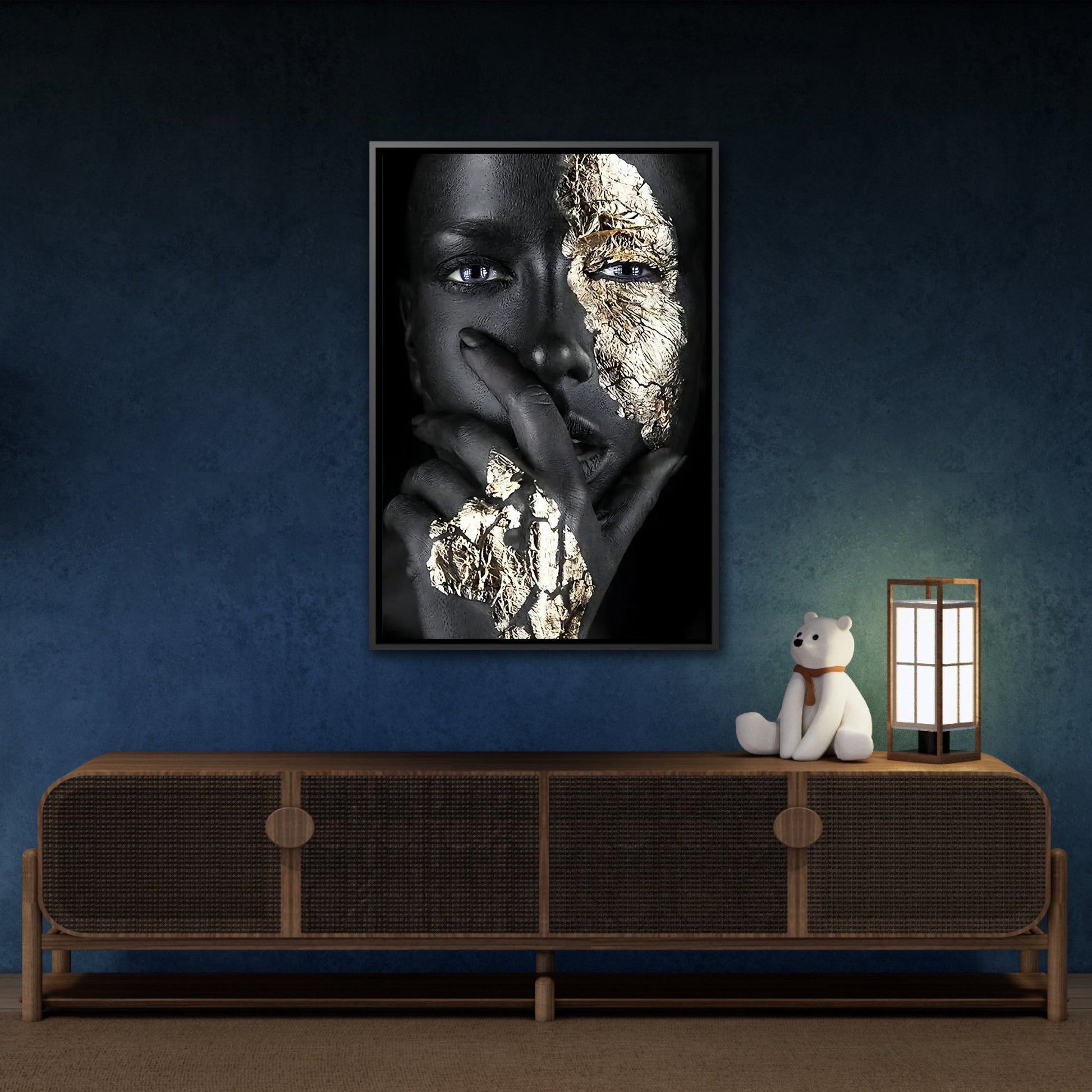 African Woman Wall Art Canvas Print - Fashion Girl Gold Face Makeup