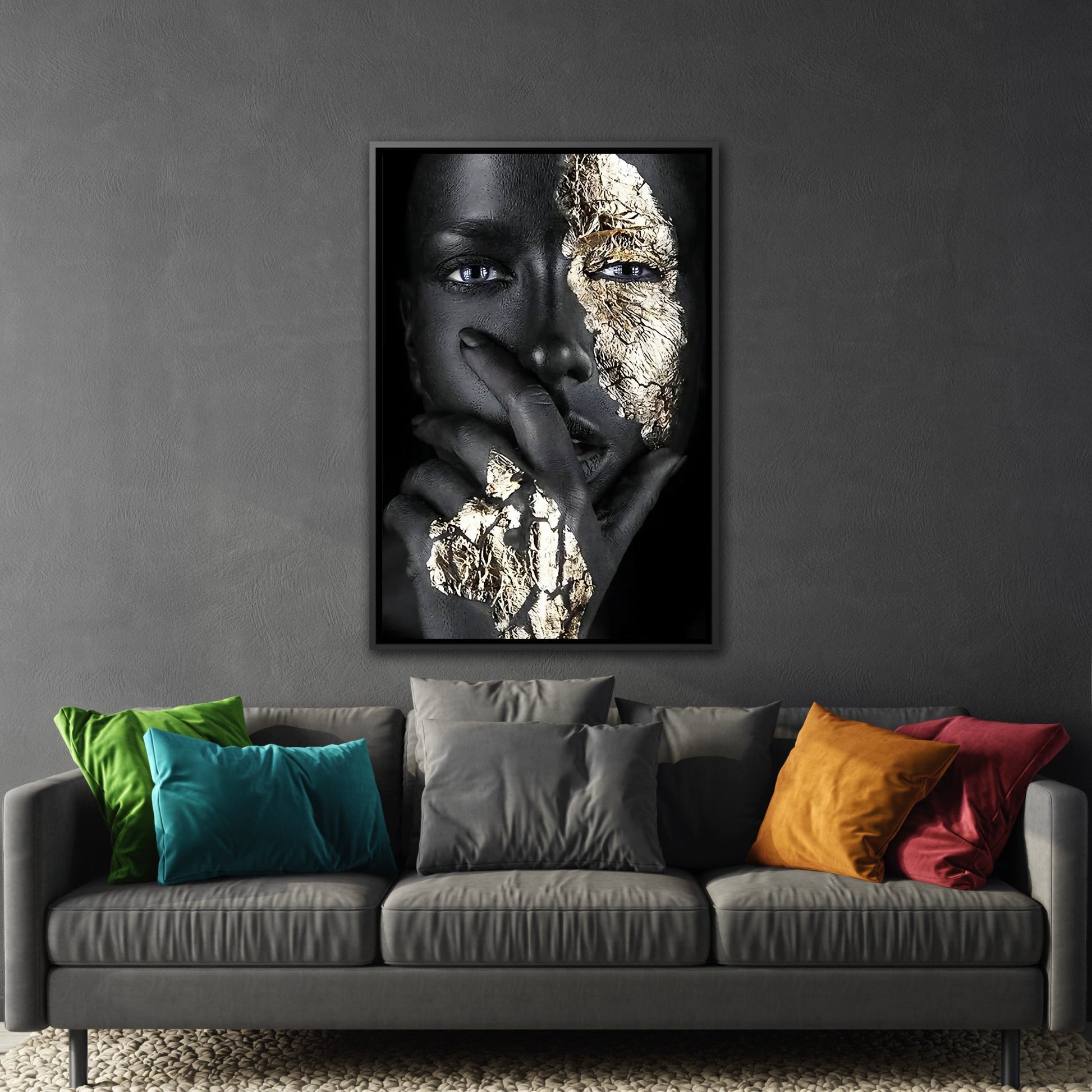 African Woman Wall Art Canvas Print - Fashion Girl Gold Face Makeup