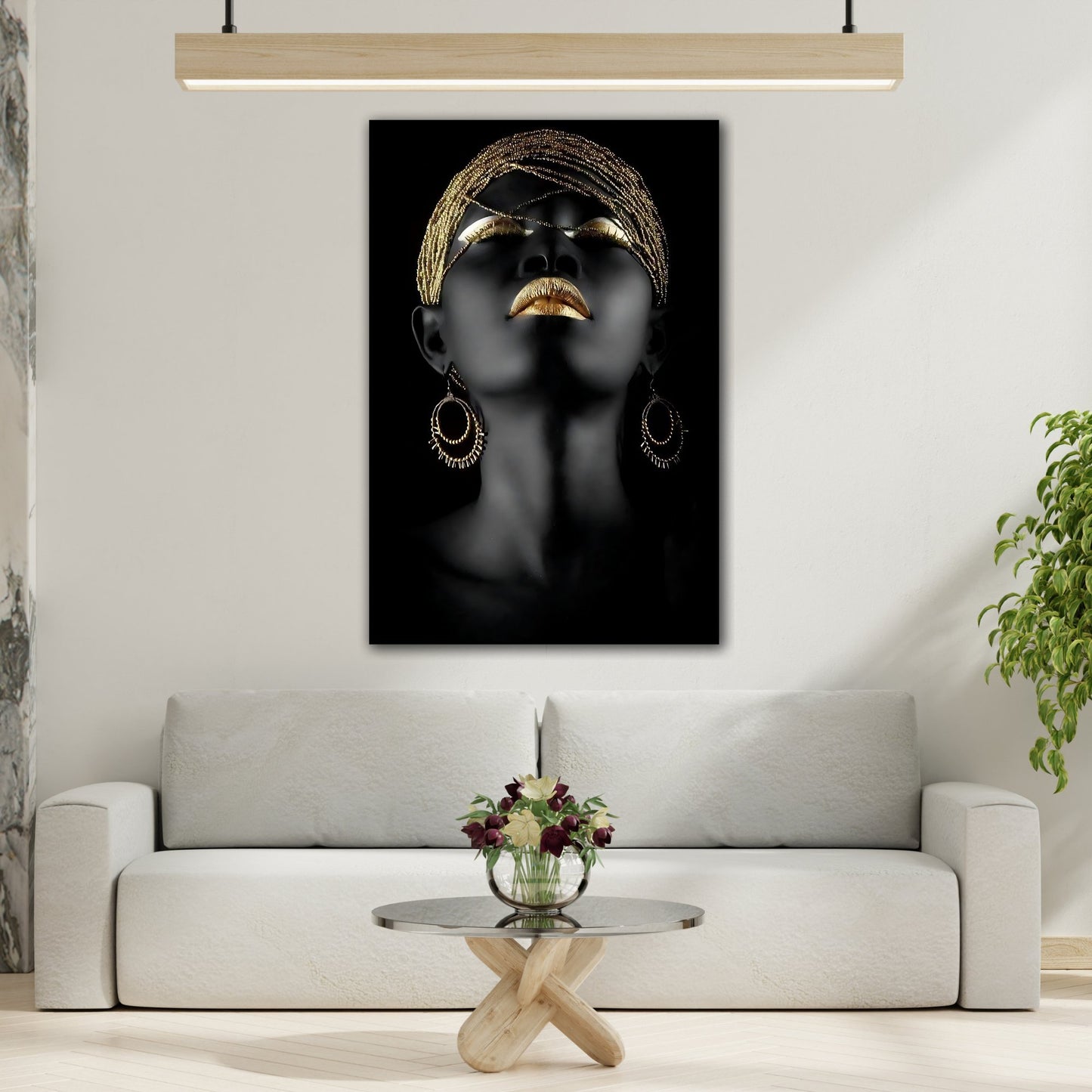 African Woman Gold Canvas Print - Golden Lip Wall Art