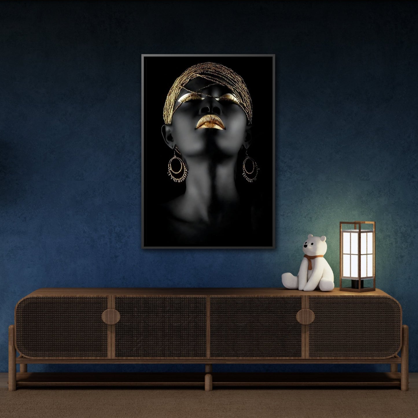 African Woman Gold Lip Canvas Print - Wall Art Fashion