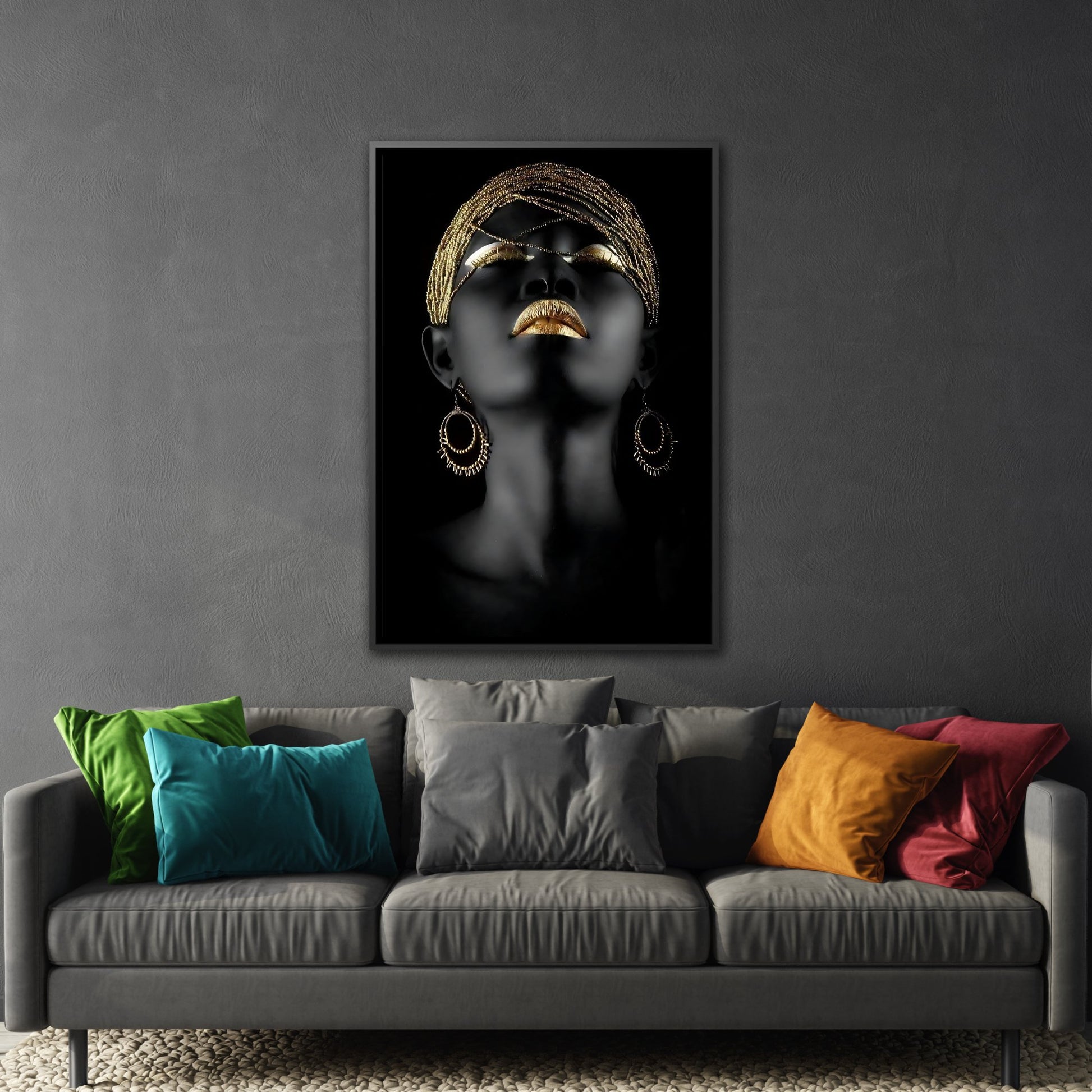 African Woman Gold Lip Canvas Print - Wall Art Fashion