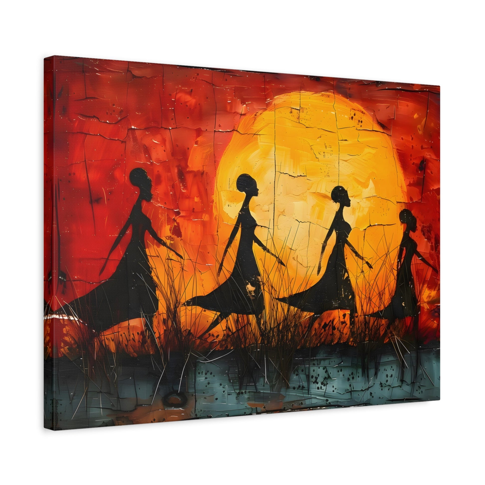 African Women Sunset Wall Art Modern Canvas Print - YesArtYes