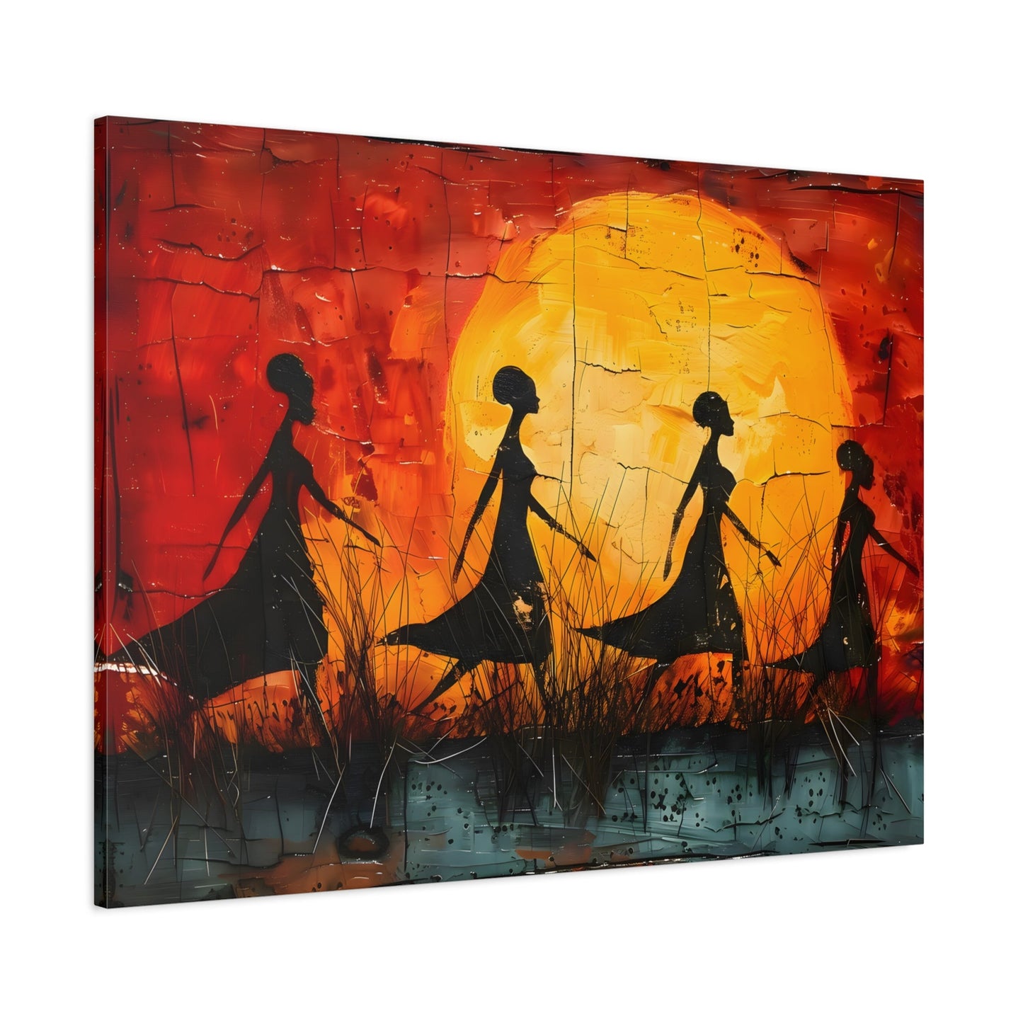 African Women Sunset Wall Art Modern Canvas Print - YesArtYes
