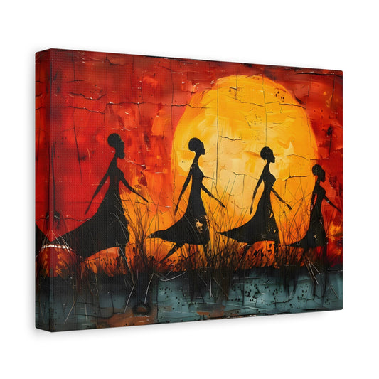 African Women Sunset Wall Art Modern Canvas Print - YesArtYes