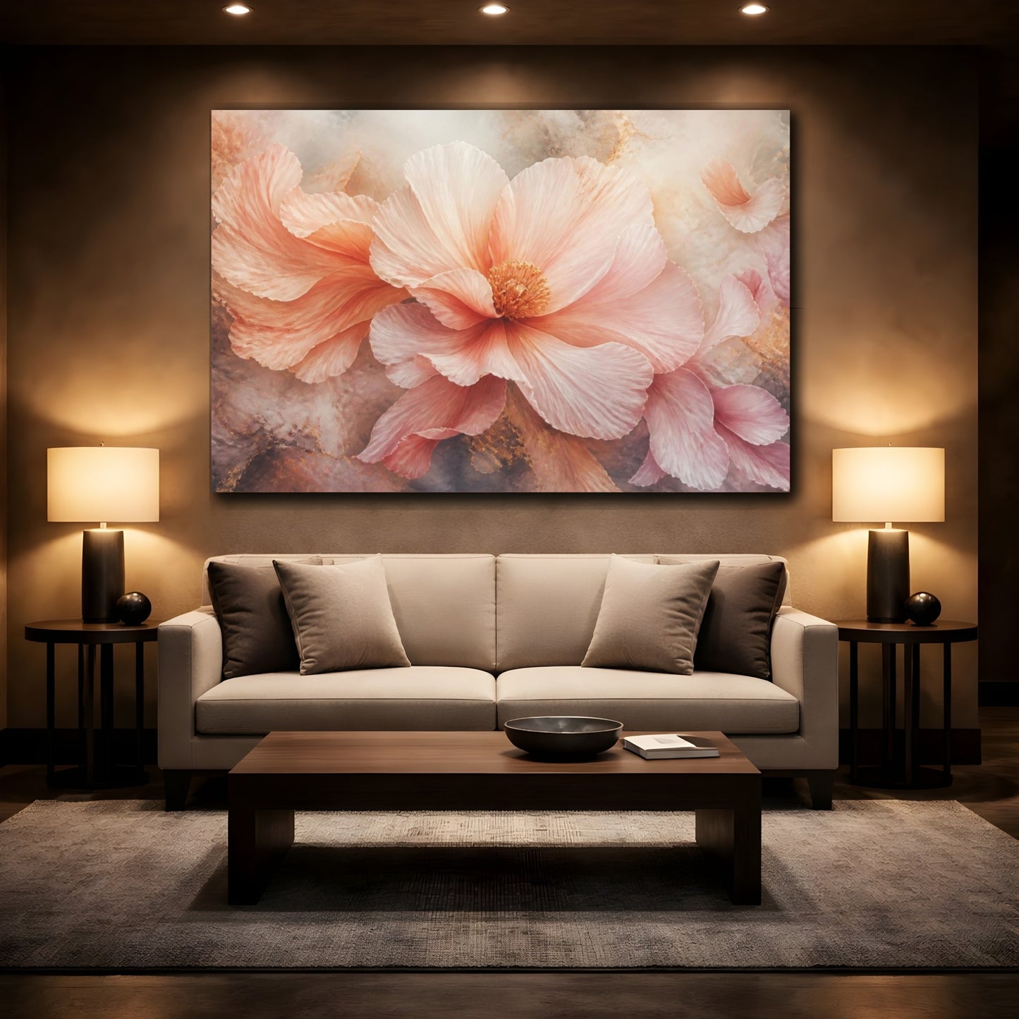 Mockup 2. Airy Blush Floral Bloom shown as canvas print