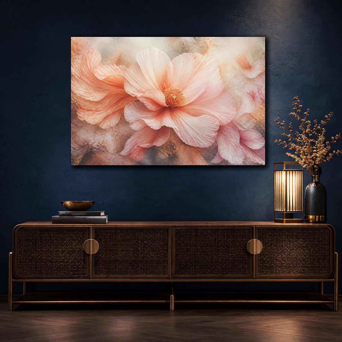 Mockup 4. Airy Blush Floral Bloom shown as canvas print