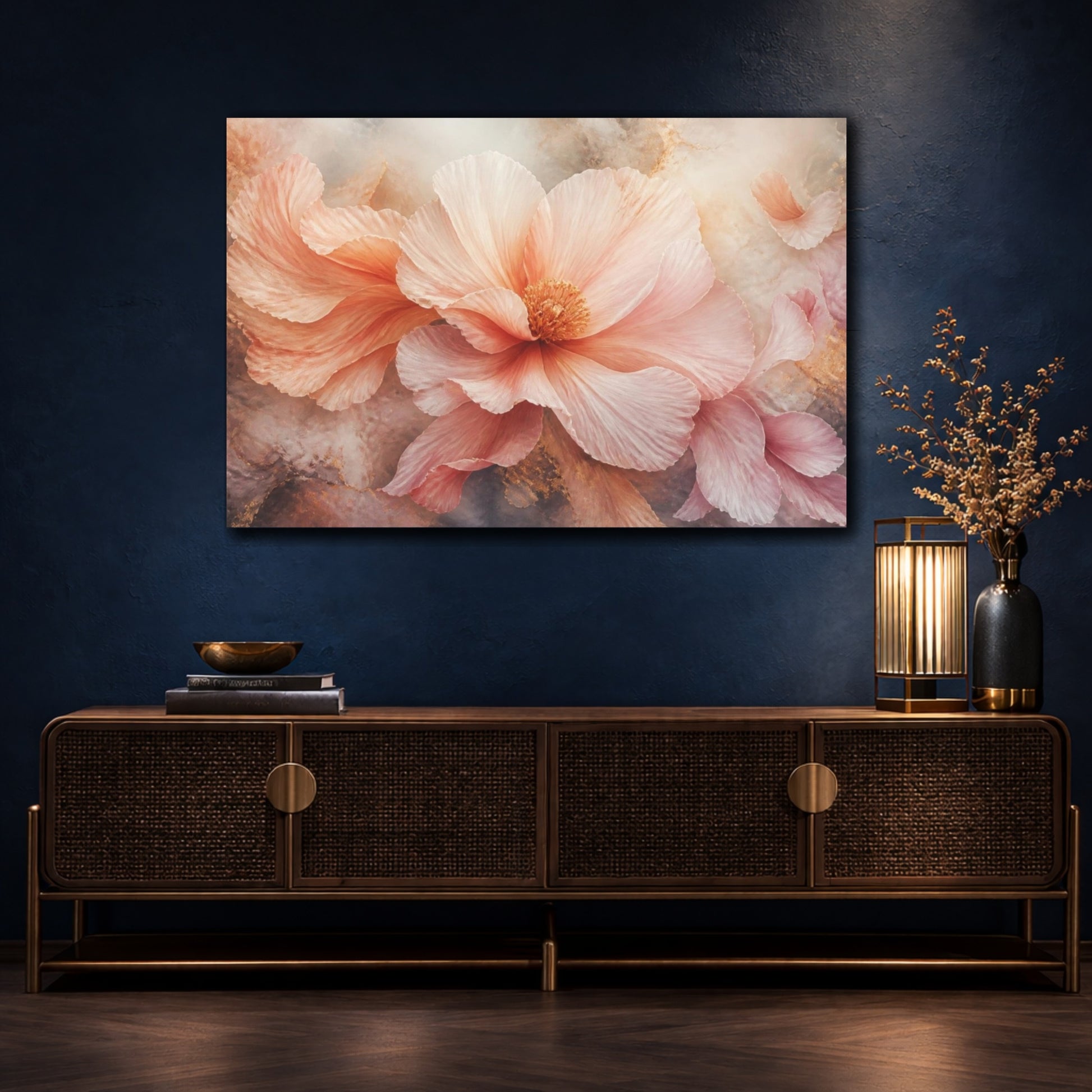 Mockup 4. Airy Blush Floral Bloom shown as canvas print