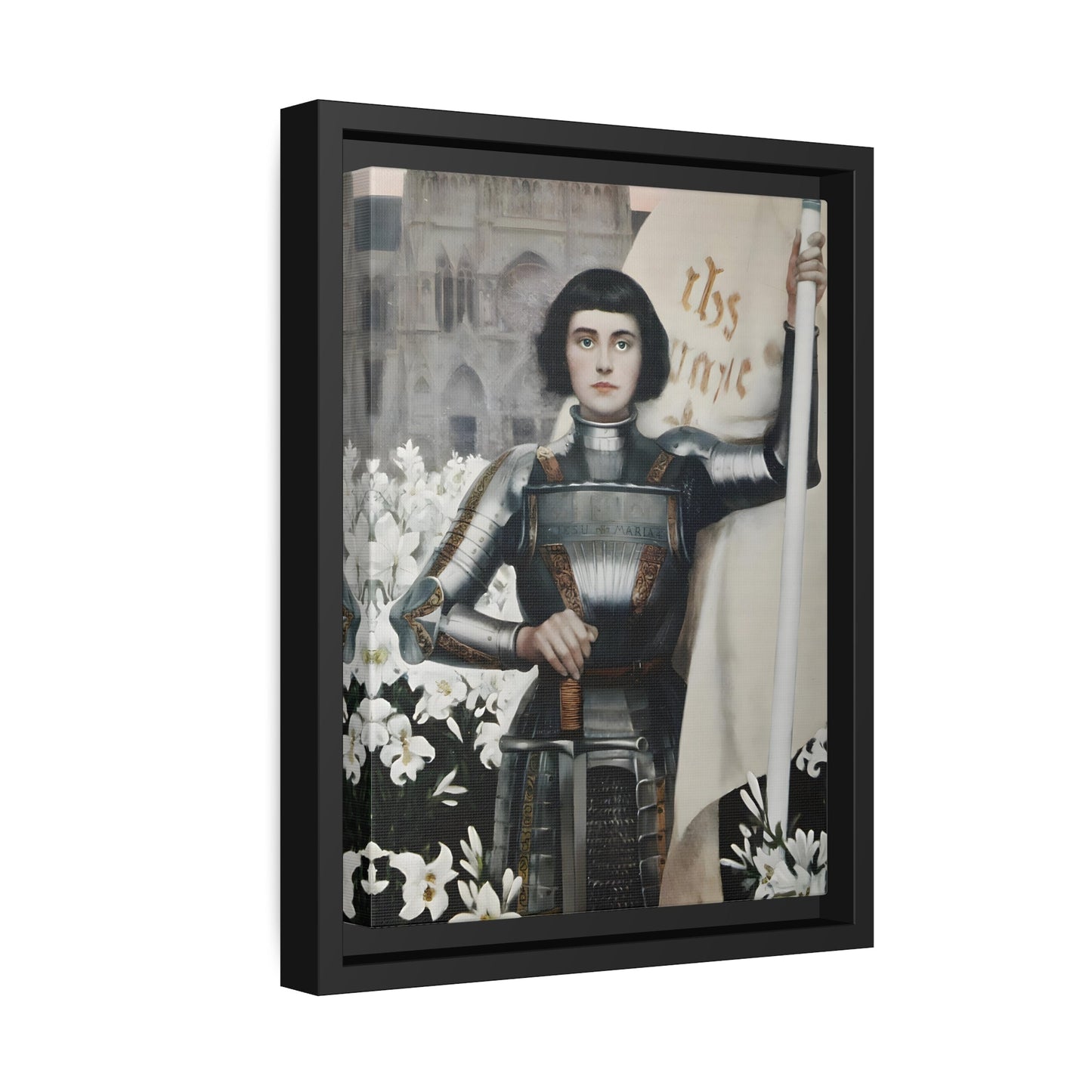 Albert Lynch Joan of Arc - Framed Canvas Art Print in Black Pinewood Frame