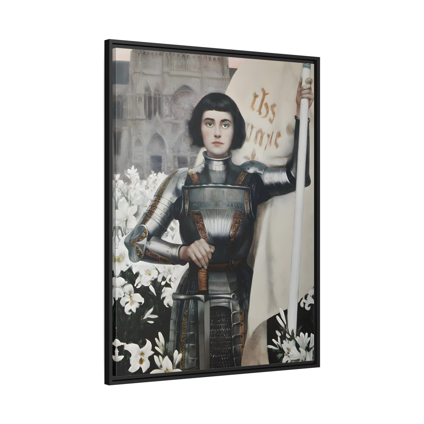 Albert Lynch Joan of Arc - Framed Canvas Art Print in Black Pinewood Frame