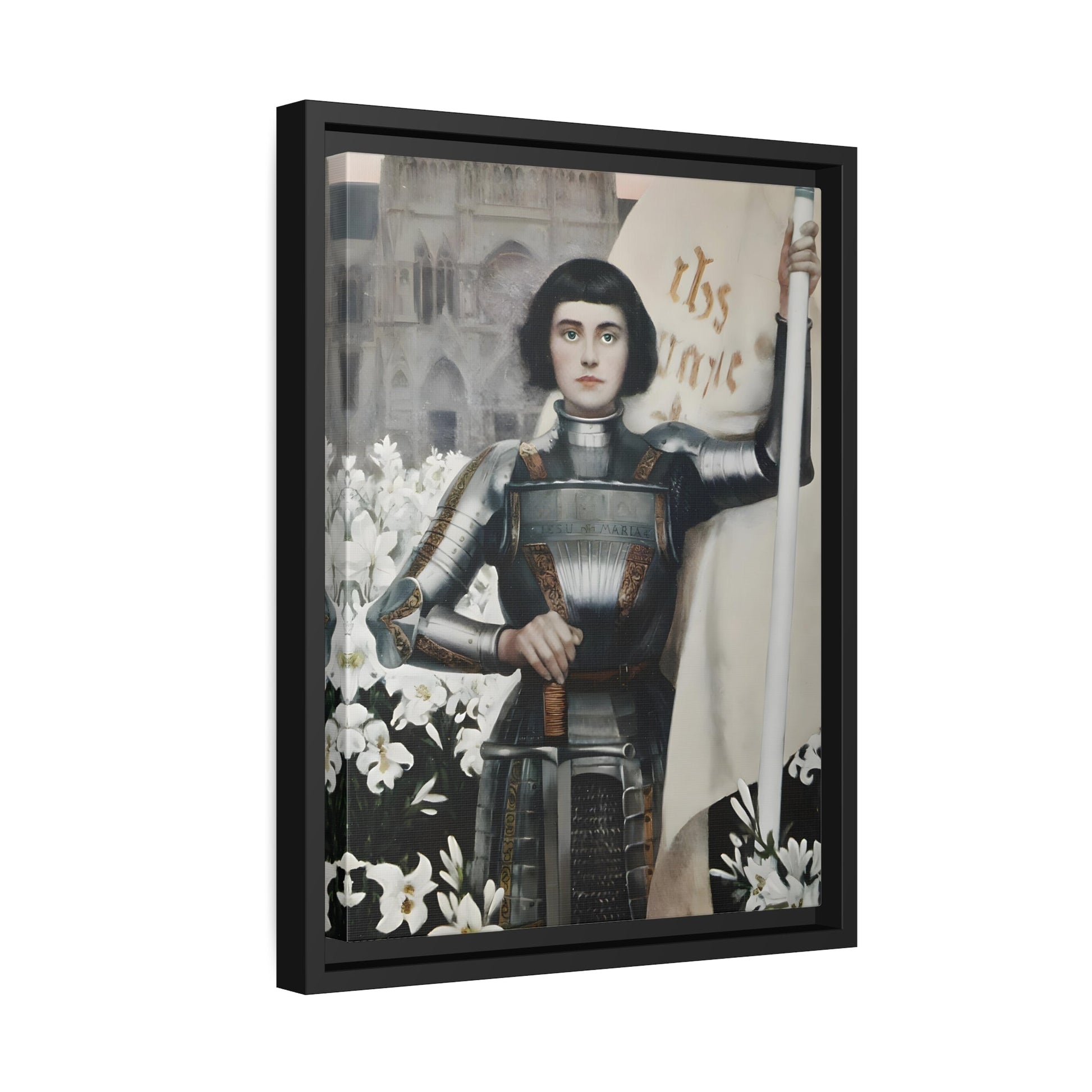 Albert Lynch Joan of Arc - Framed Canvas Art Print in Black Pinewood Frame